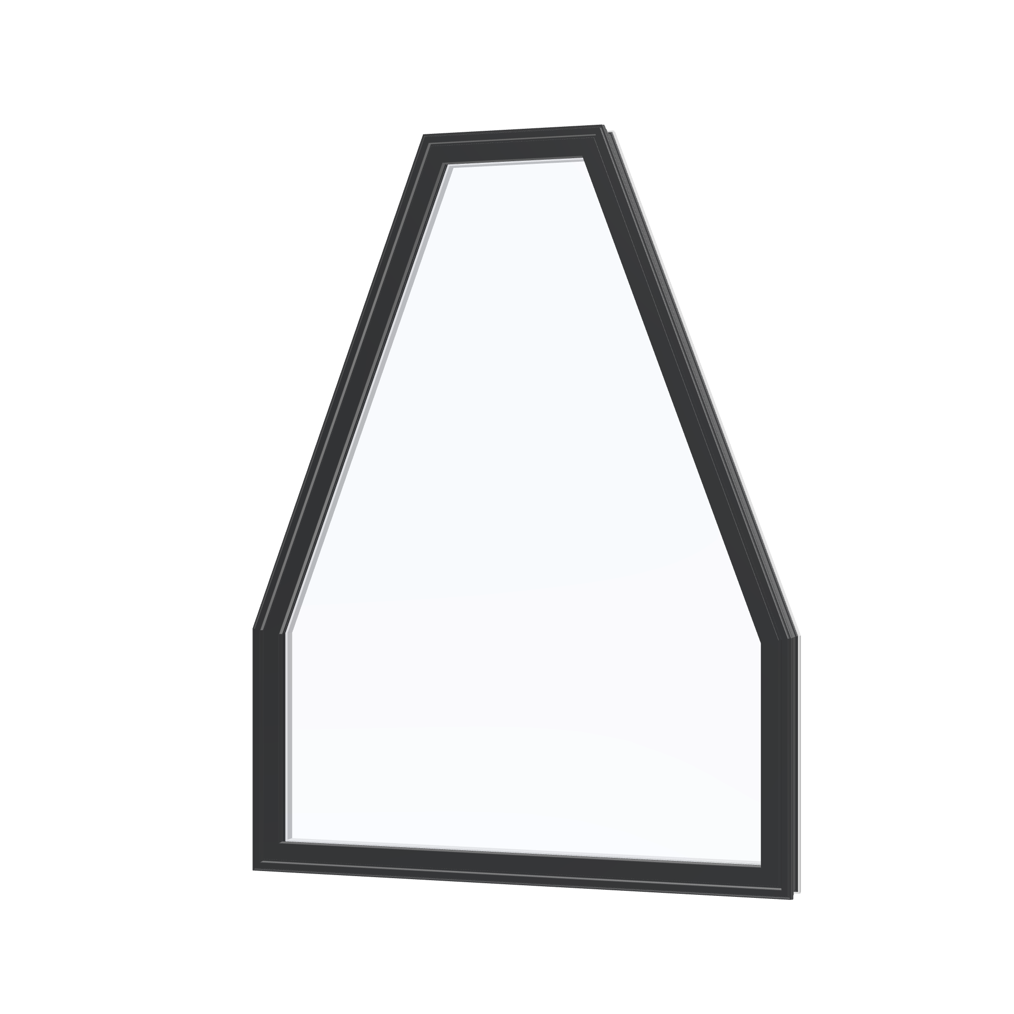 Angled exterior view of the 36 × 48 inch double polygon, black exterior / white interior, without nailing flange