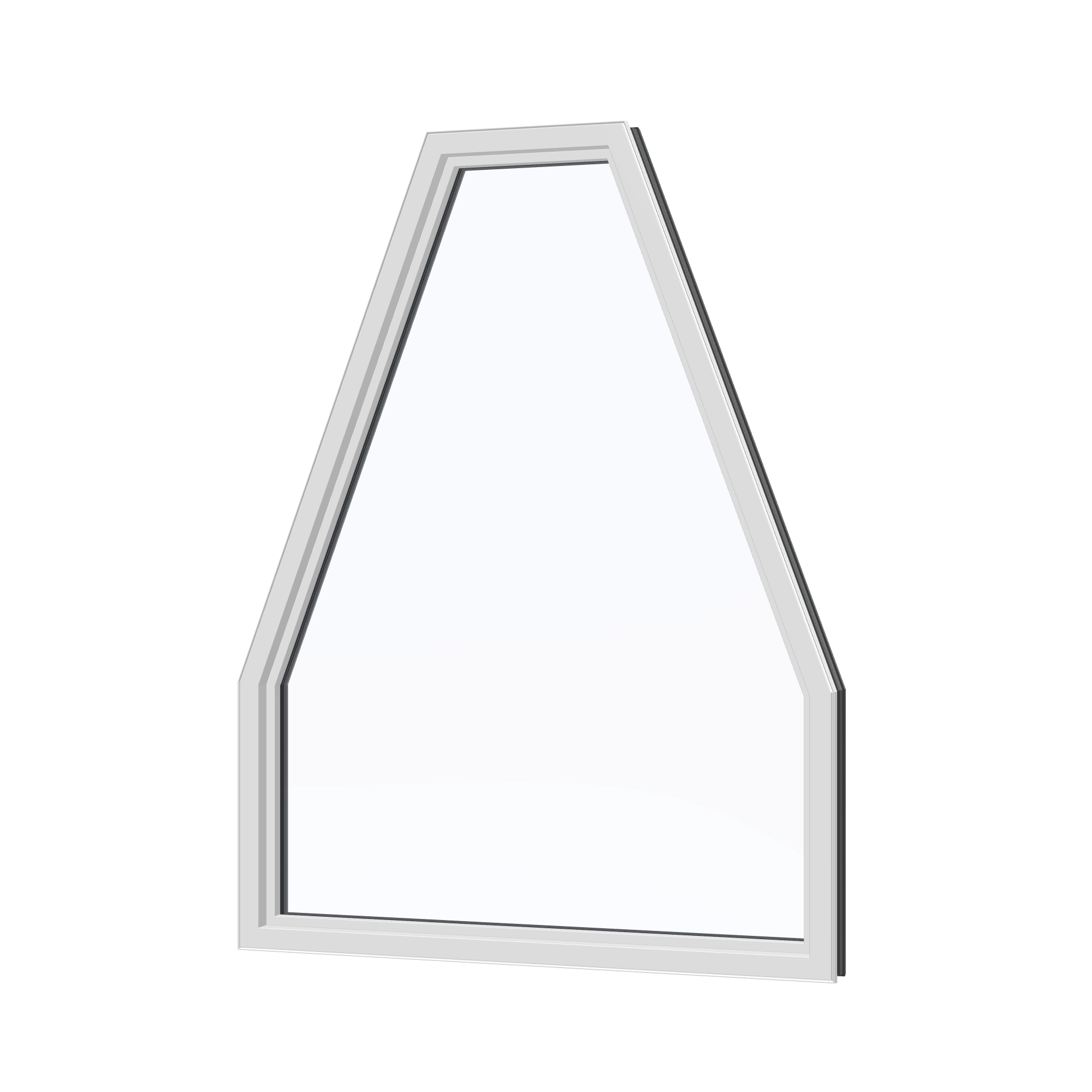 Angled interior view of the 36 × 48 inch double polygon, black exterior / white interior, without nailing flange