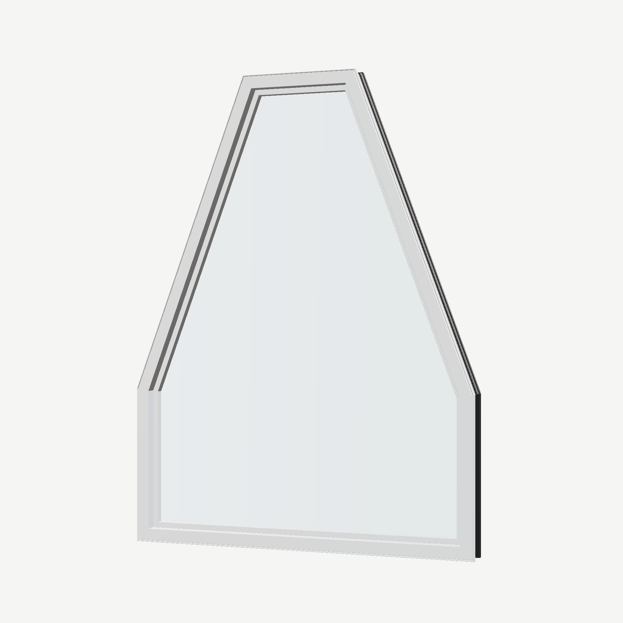 Angled interior view of the 36 × 48 inch double polygon, black exterior / white interior, without nailing flange