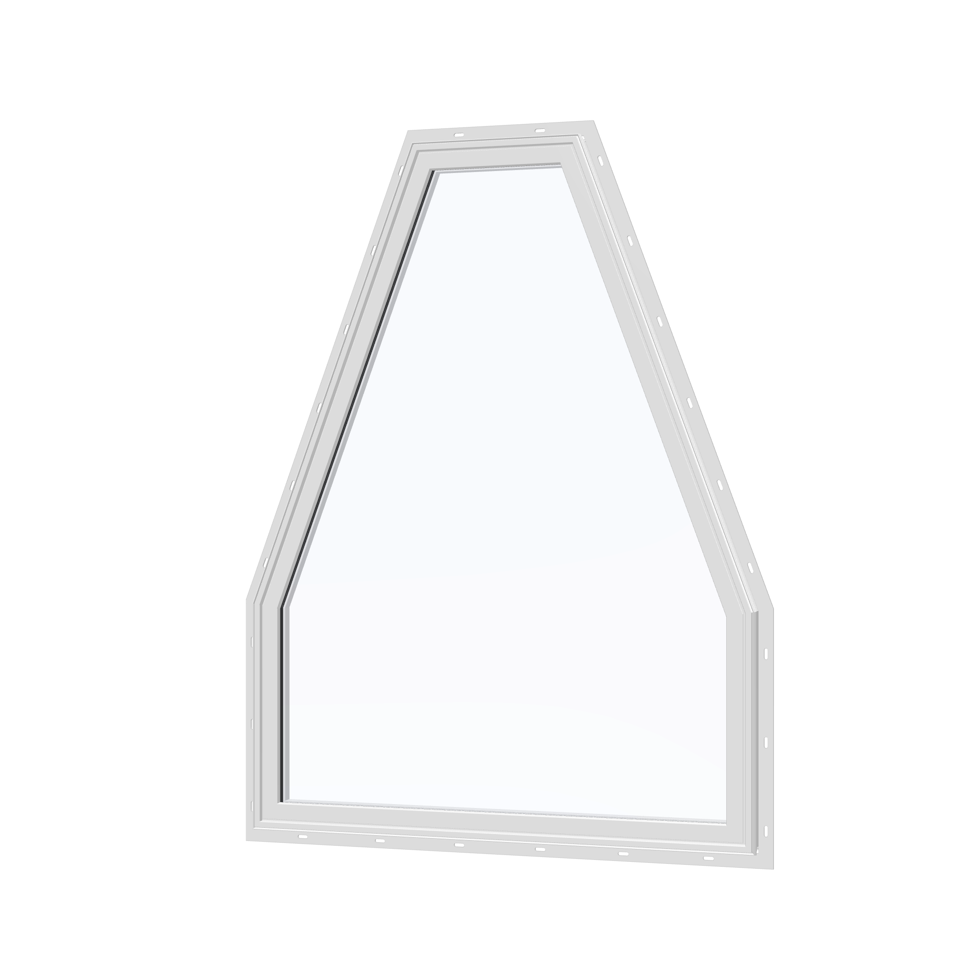 Angled exterior view of the 36 × 48 inch double polygon, white exterior / white interior, with nailing flange