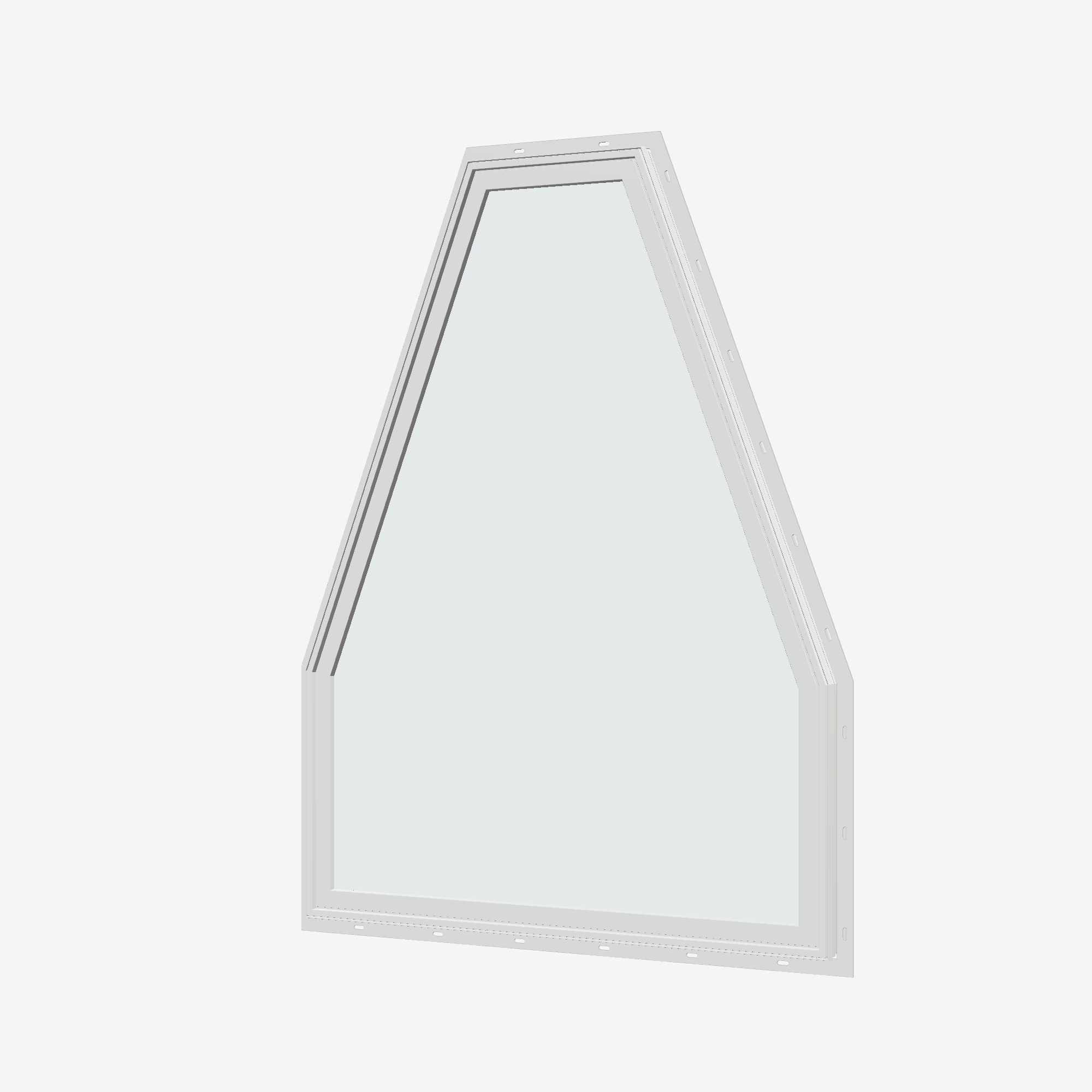 Angled exterior view of the 36 × 48 inch double polygon, white exterior / white interior, with nailing flange