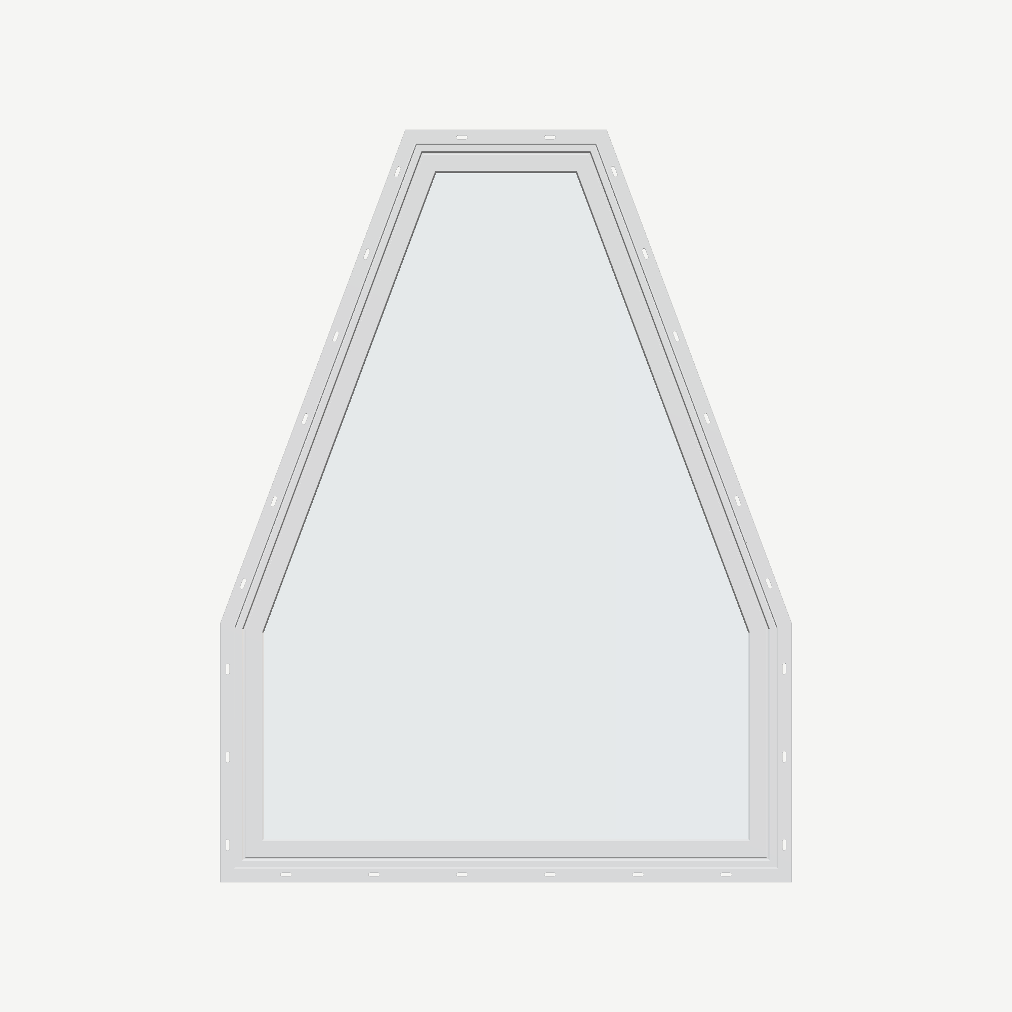 Straight exterior view of the 36 × 48 inch double polygon, white exterior / white interior, with nailing flange