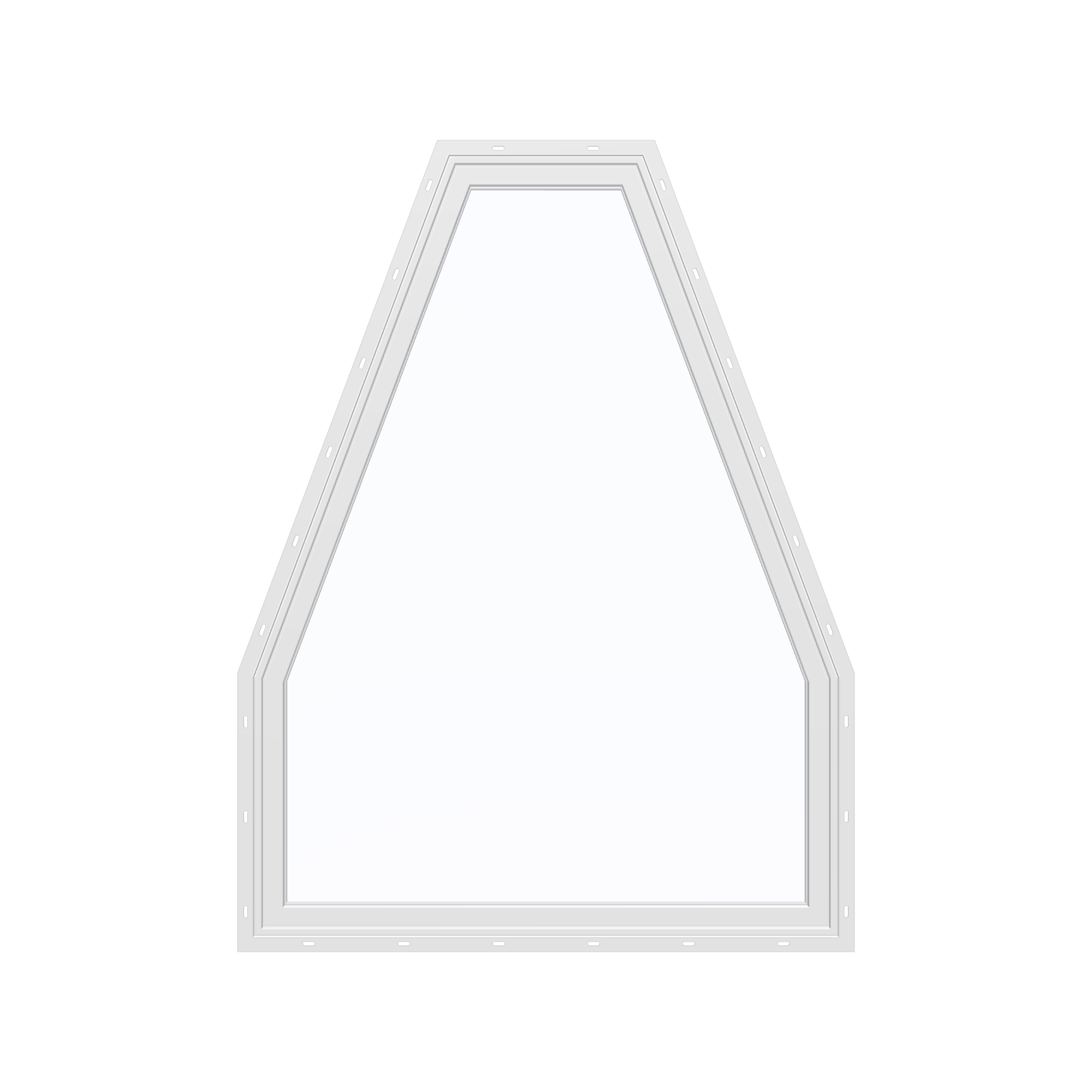 Straight exterior view of the 36 × 48 inch double polygon, white exterior / white interior, with nailing flange