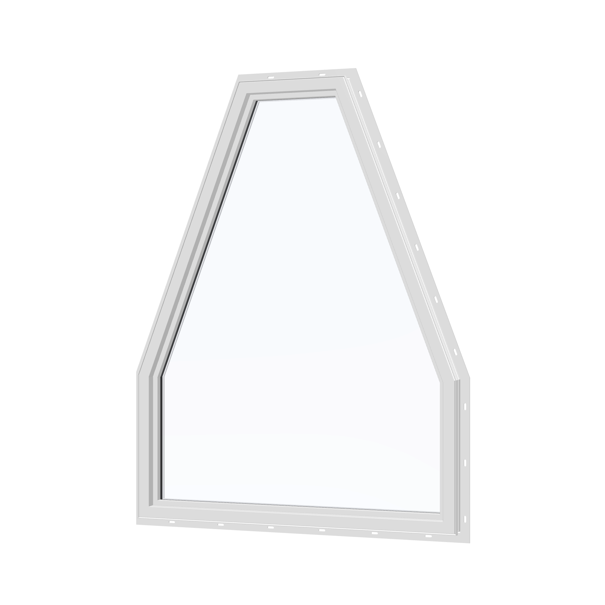 Angled interior view of the 36 × 48 inch double polygon, white exterior / white interior, with nailing flange