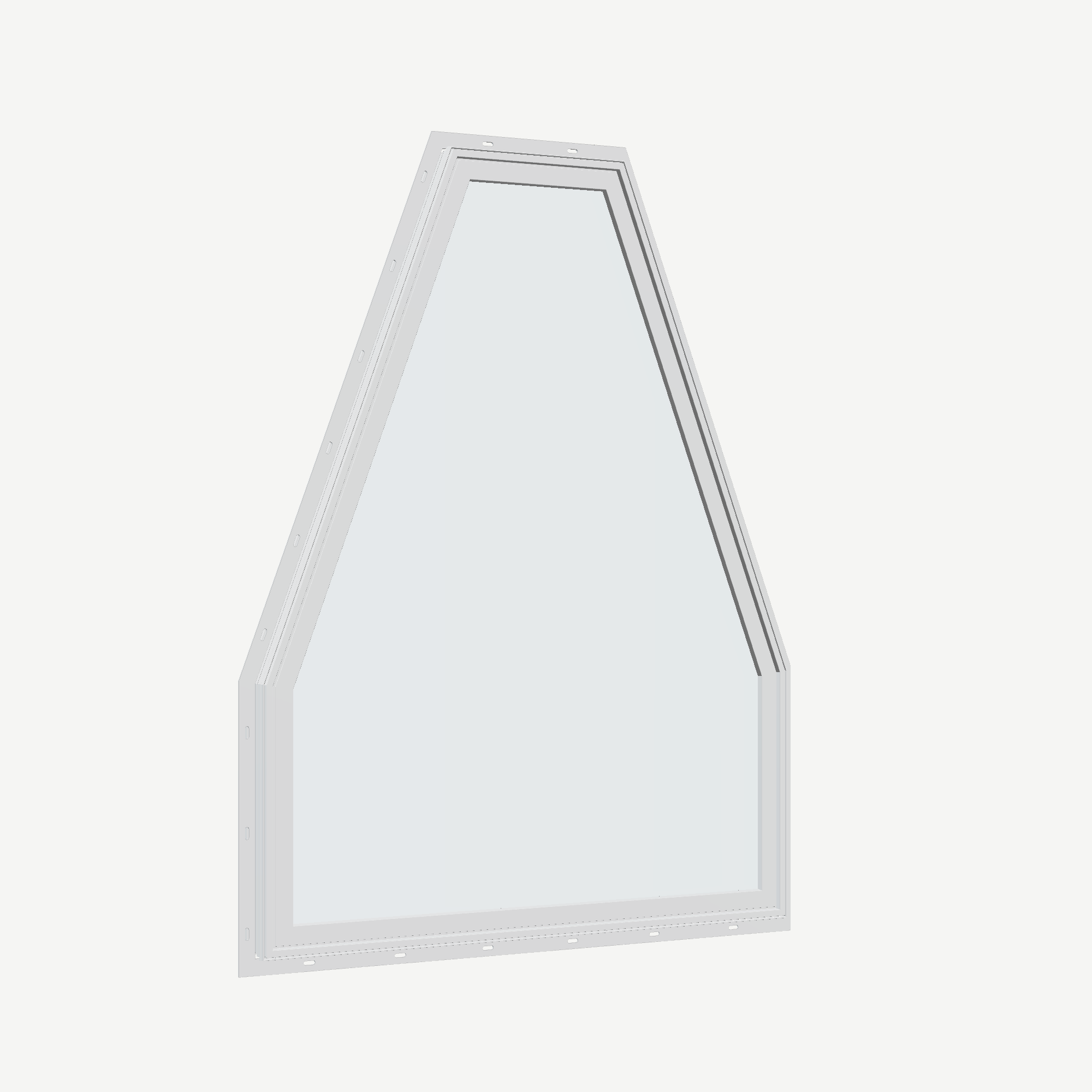 Opposite exterior angle of the 36 × 48 inch double polygon, white exterior / white interior, with nailing flange
