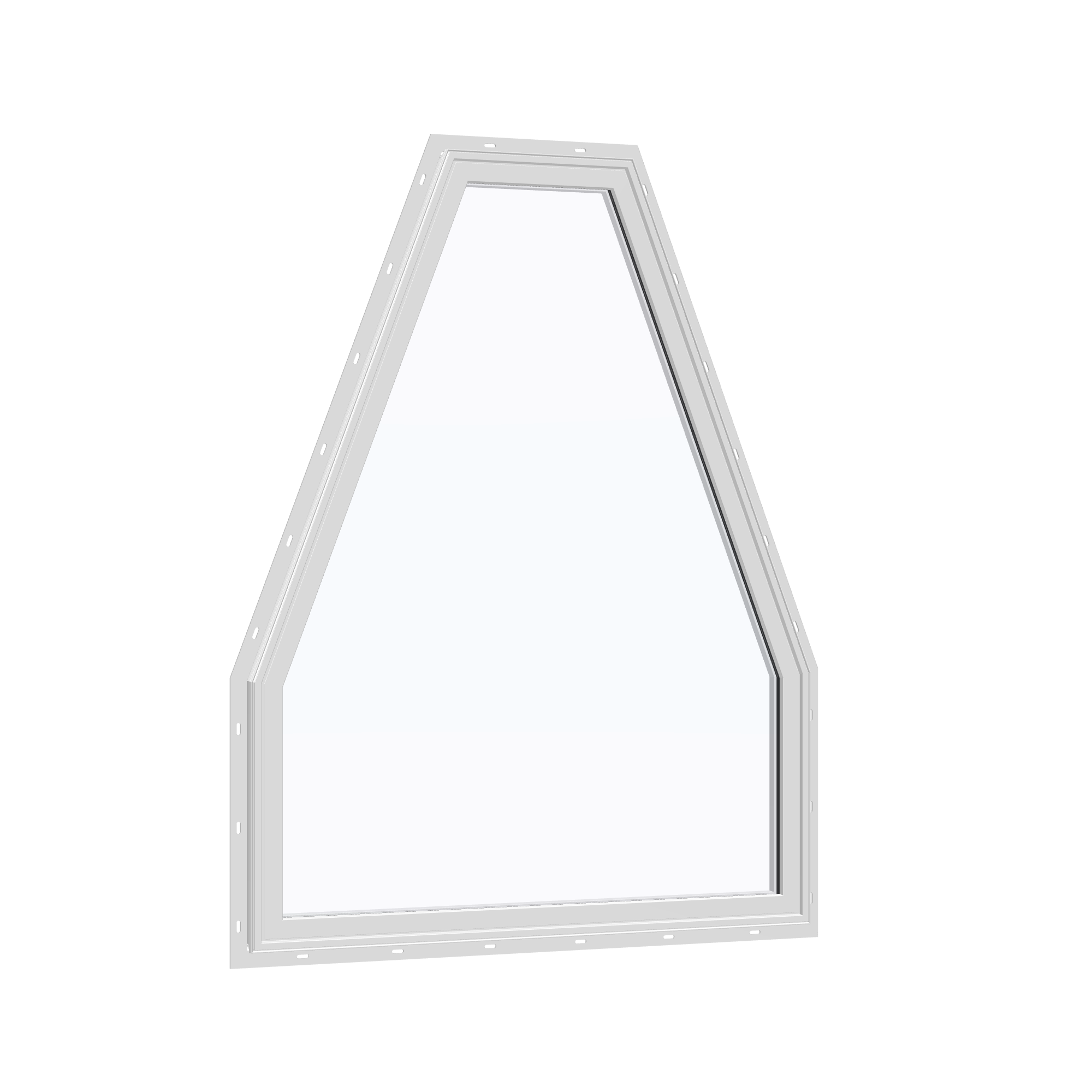 Opposite exterior angle of the 36 × 48 inch double polygon, white exterior / white interior, with nailing flange
