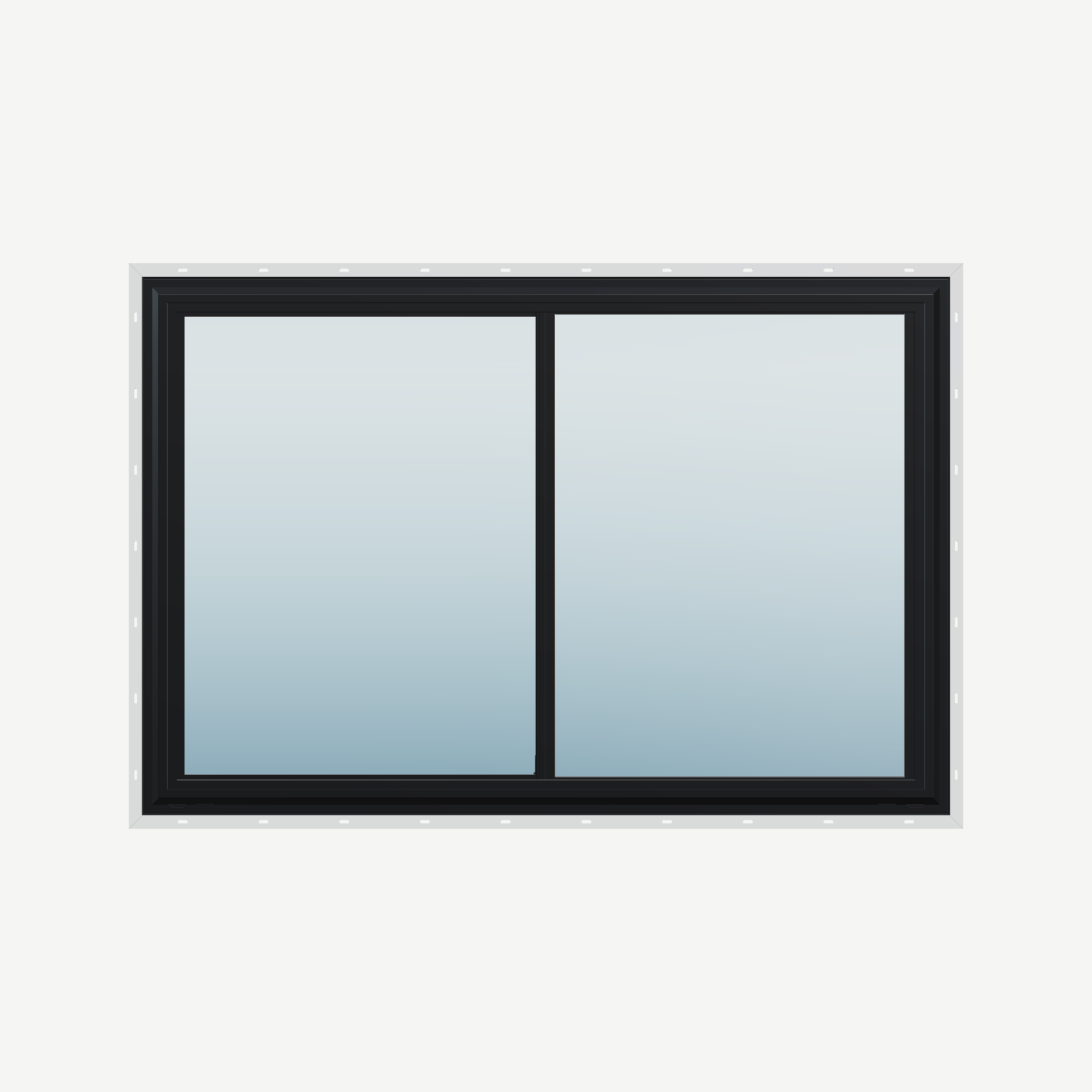 Straight exterior view of the 60 × 40 inch double slider, black exterior / white interior, with nailing flange