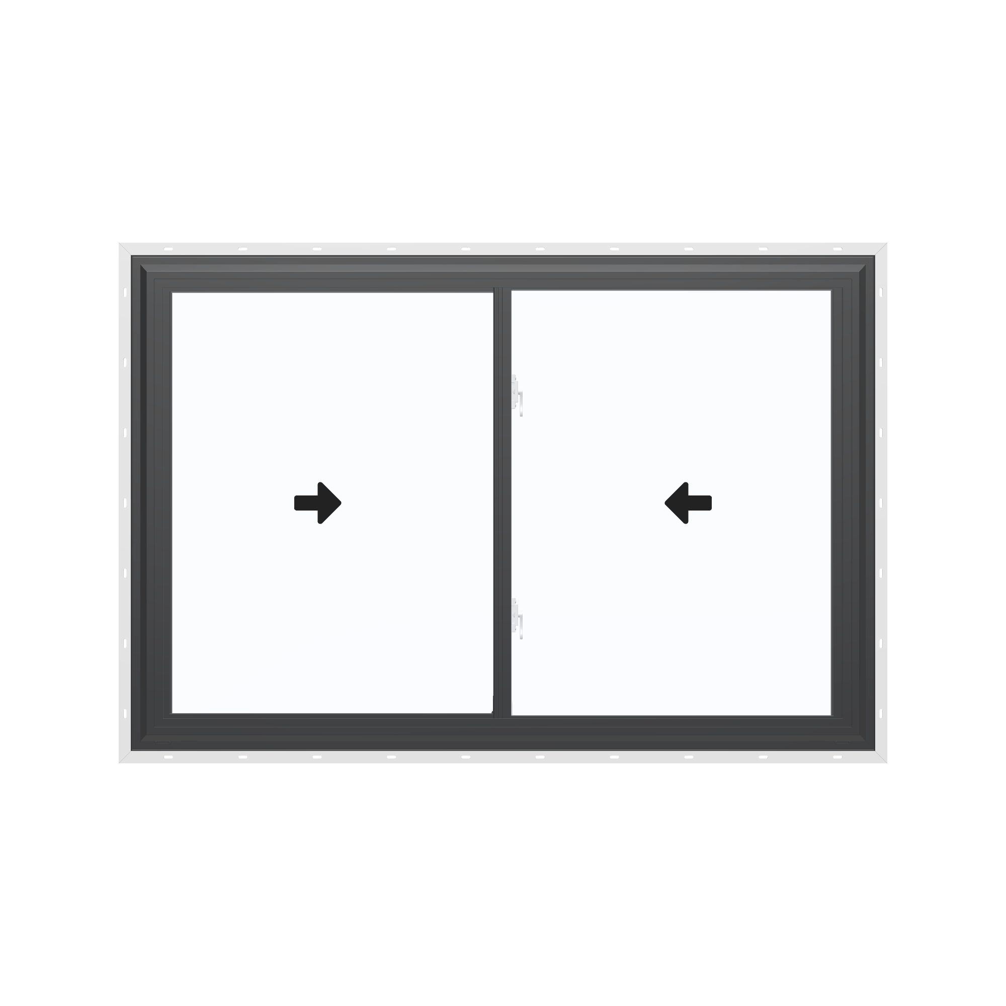 Straight exterior view of the 60 × 40 inch double slider, black exterior / white interior, with nailing flange