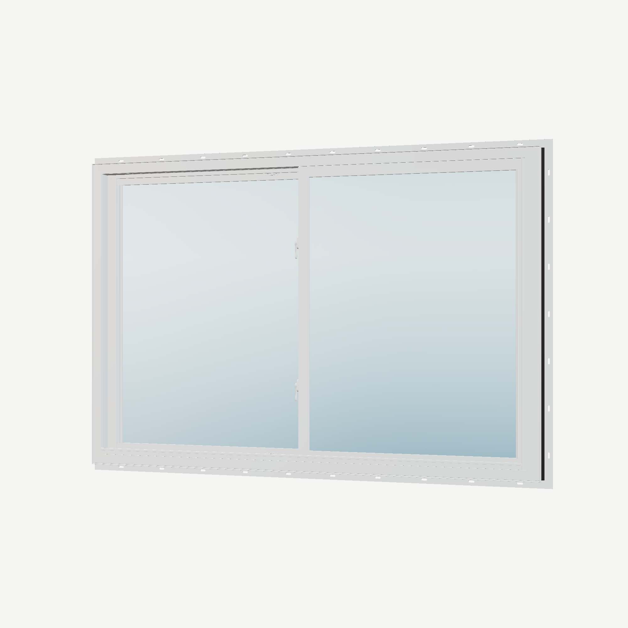 Angled interior view of the 60 × 40 inch double slider, black exterior / white interior, with nailing flange