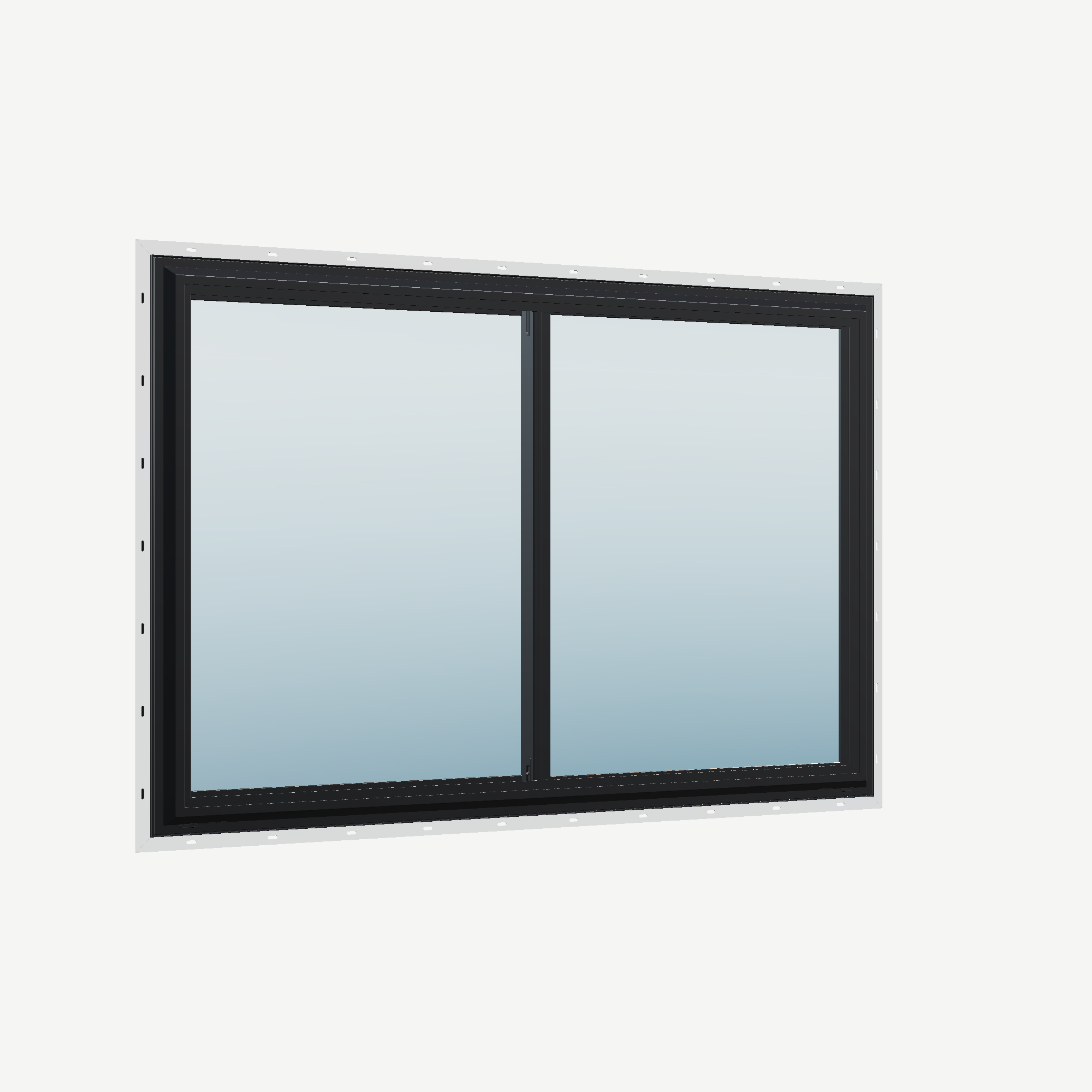 Opposite exterior angle of the 60 × 40 inch double slider, black exterior / white interior, with nailing flange