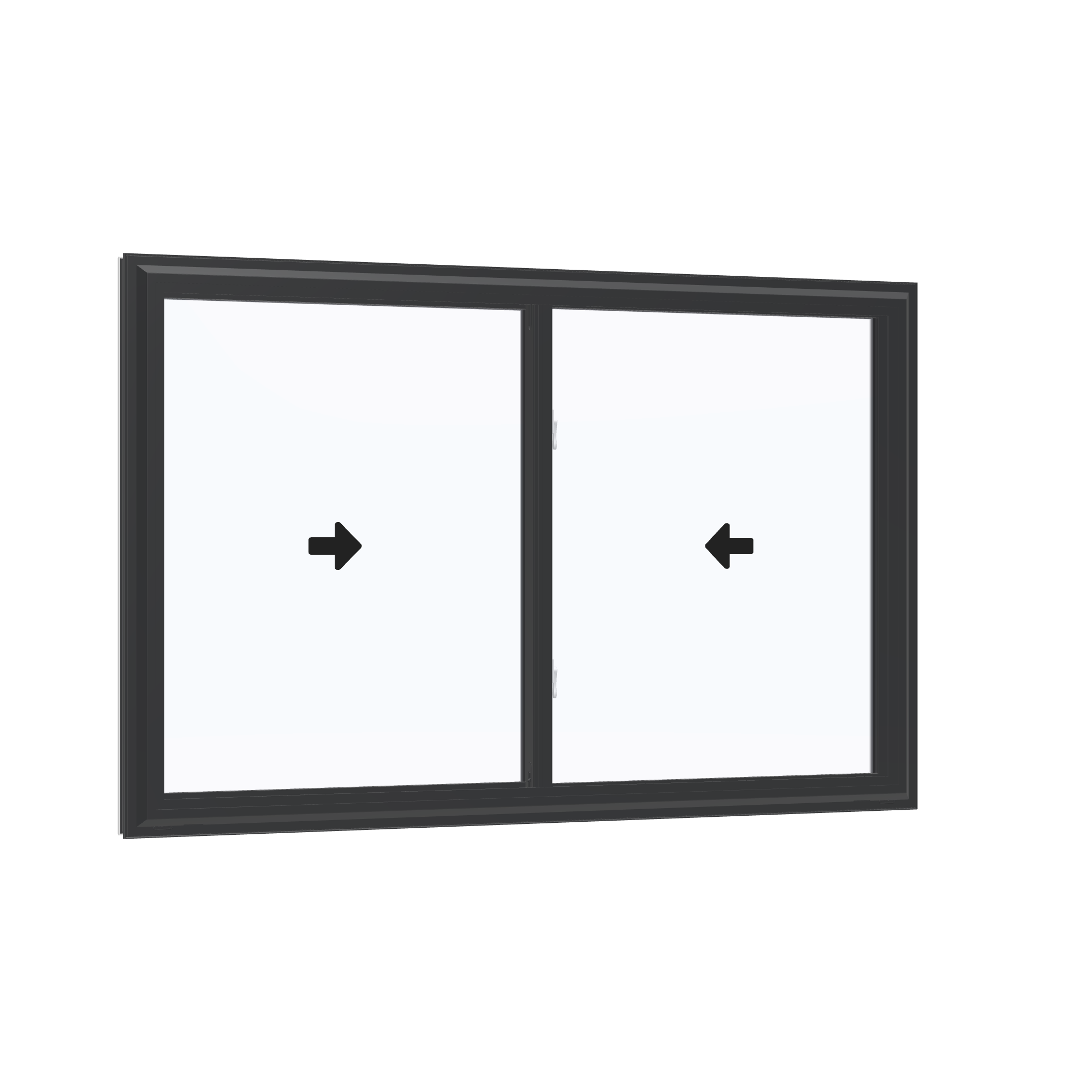 Opposite exterior angle of the 60 × 40 inch double slider, black exterior / white interior, without nailing flange