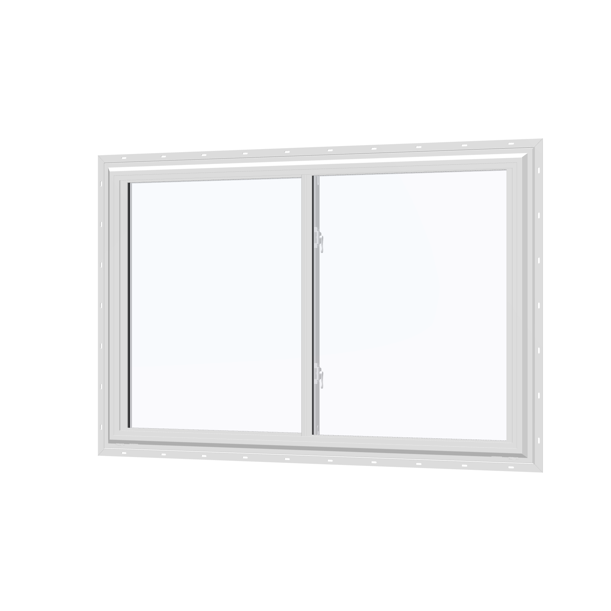 Angled exterior view of the 60 × 40 inch double slider, white exterior / white interior, with nailing flange