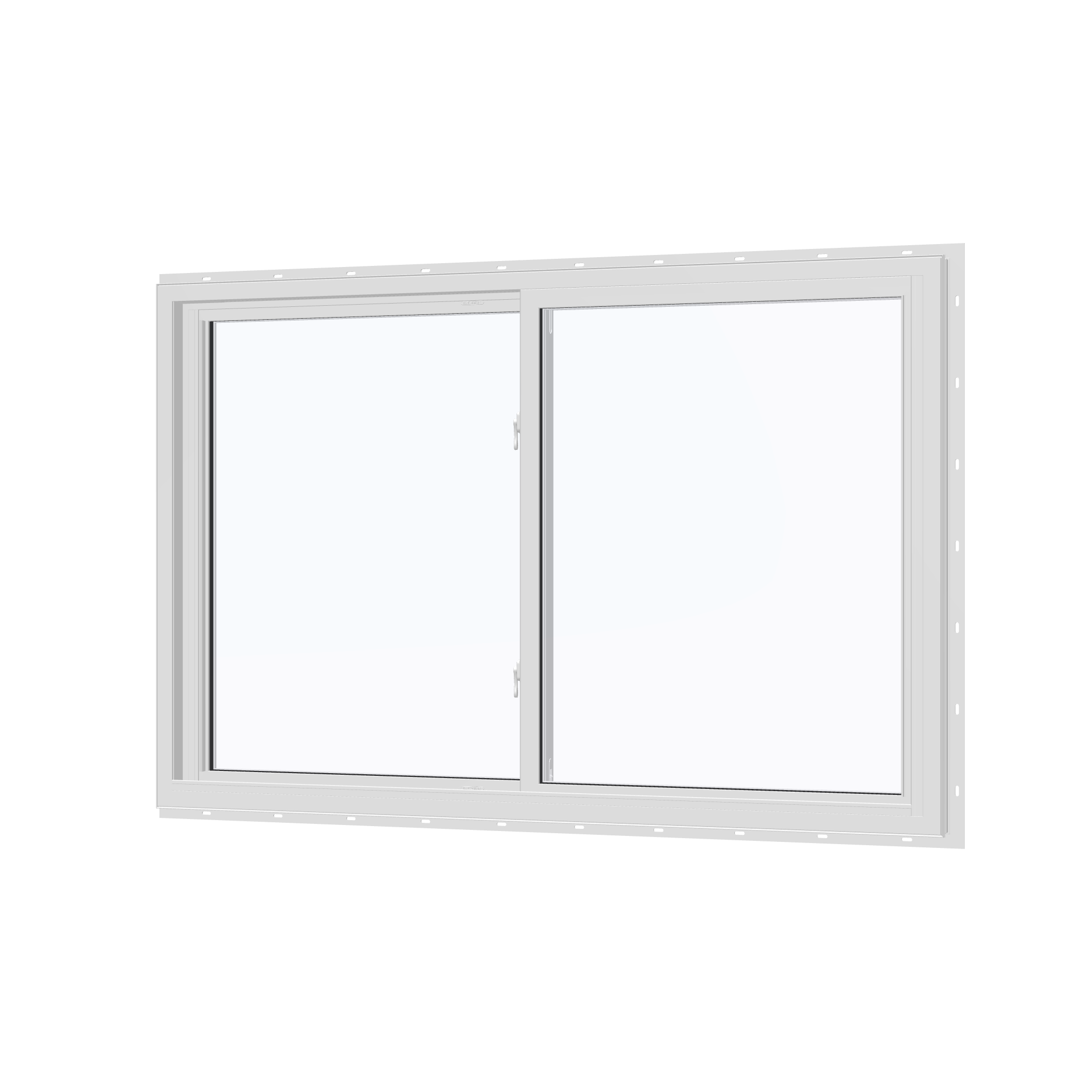 Angled interior view of the 60 × 40 inch double slider, white exterior / white interior, with nailing flange