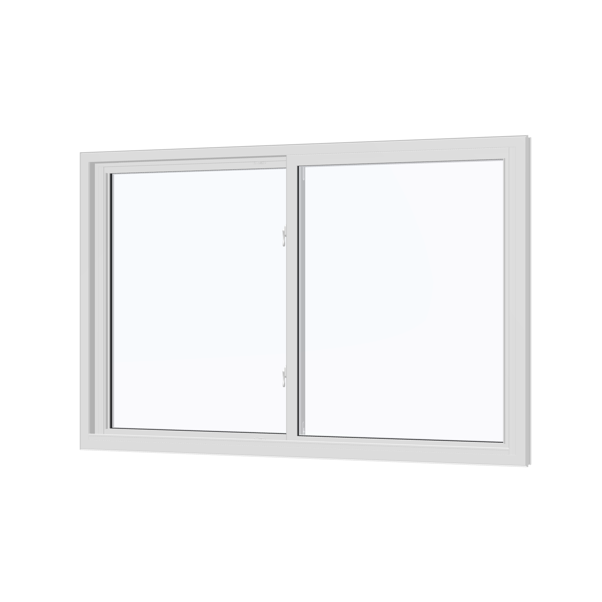 Angled interior view of the 60 × 40 inch double slider, white exterior / white interior, without nailing flange