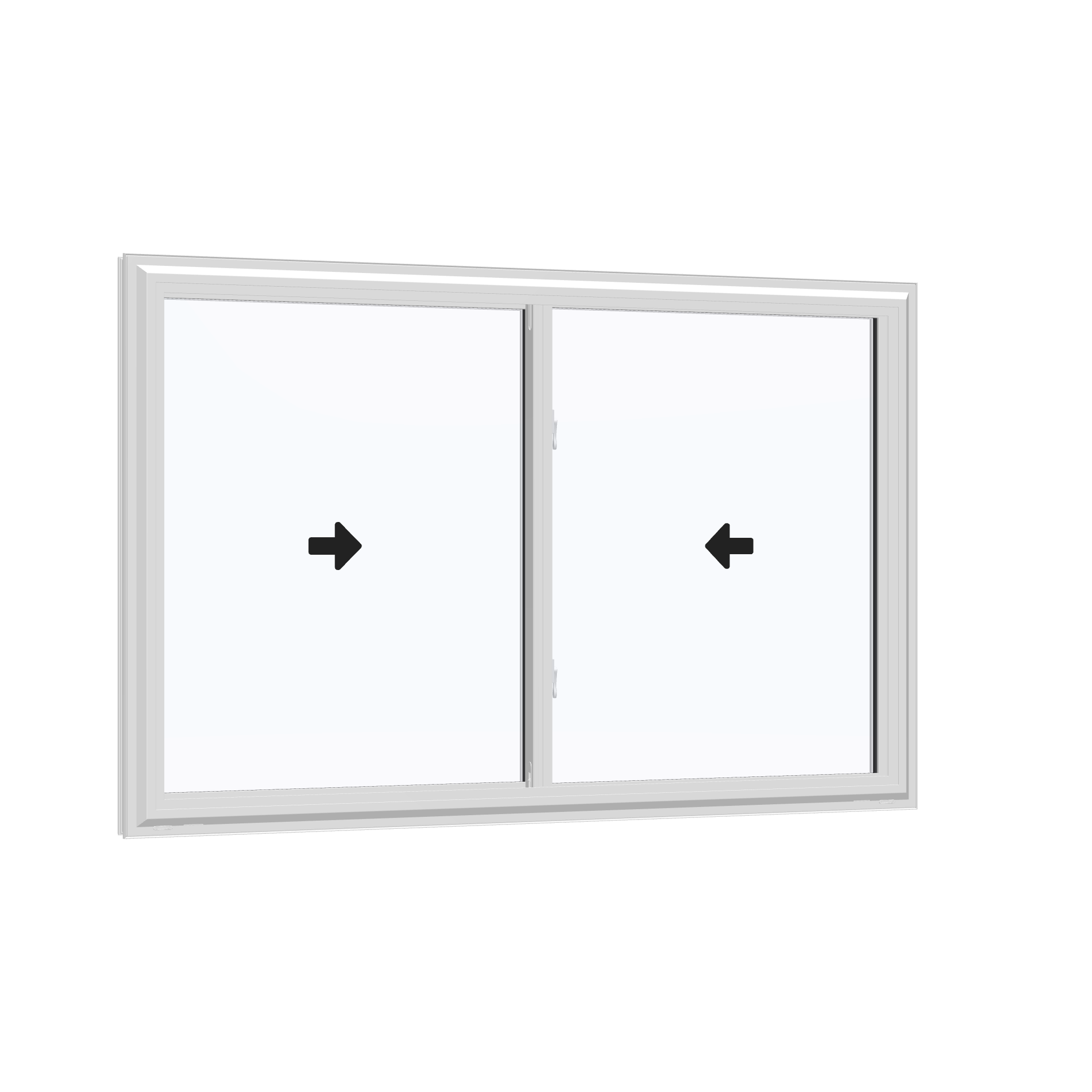 Opposite exterior angle of the 60 × 40 inch double slider, white exterior / white interior, without nailing flange