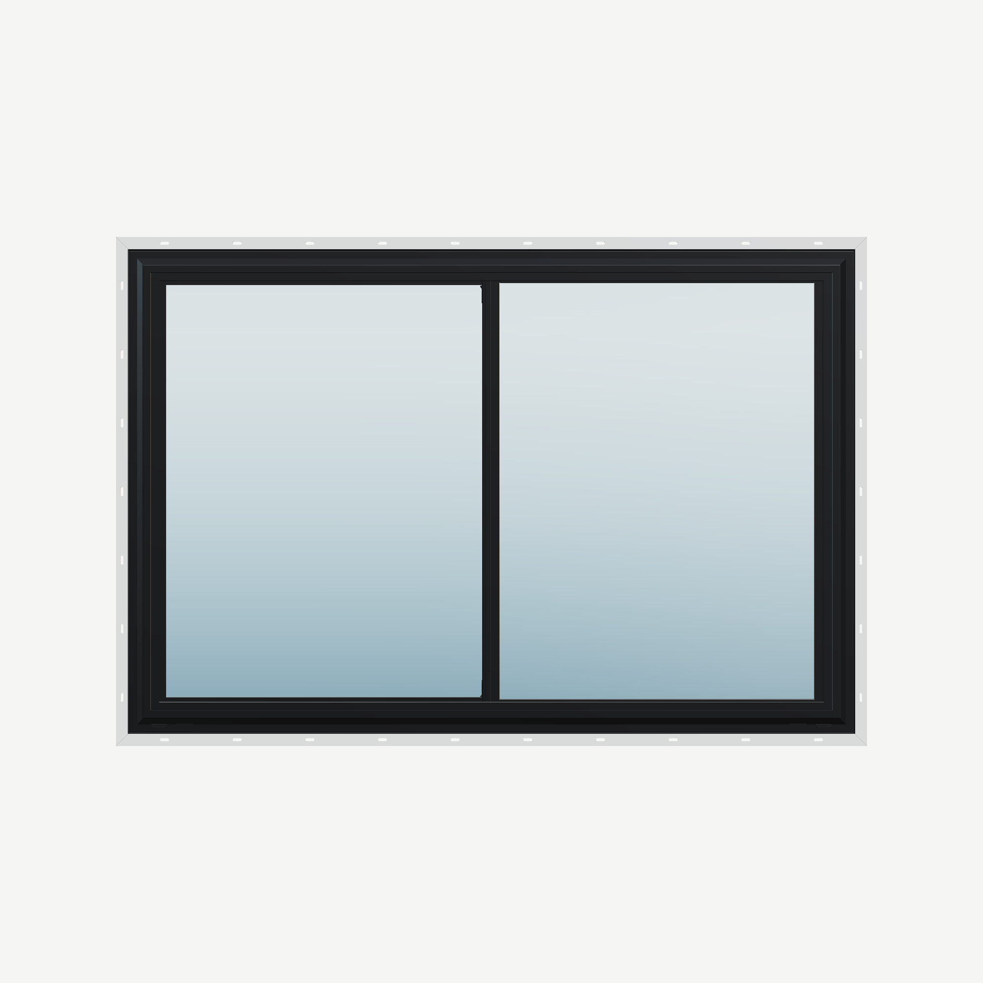 Straight exterior view of the 60 × 40 inch double slider with tilt, black exterior / white interior, with nailing flange
