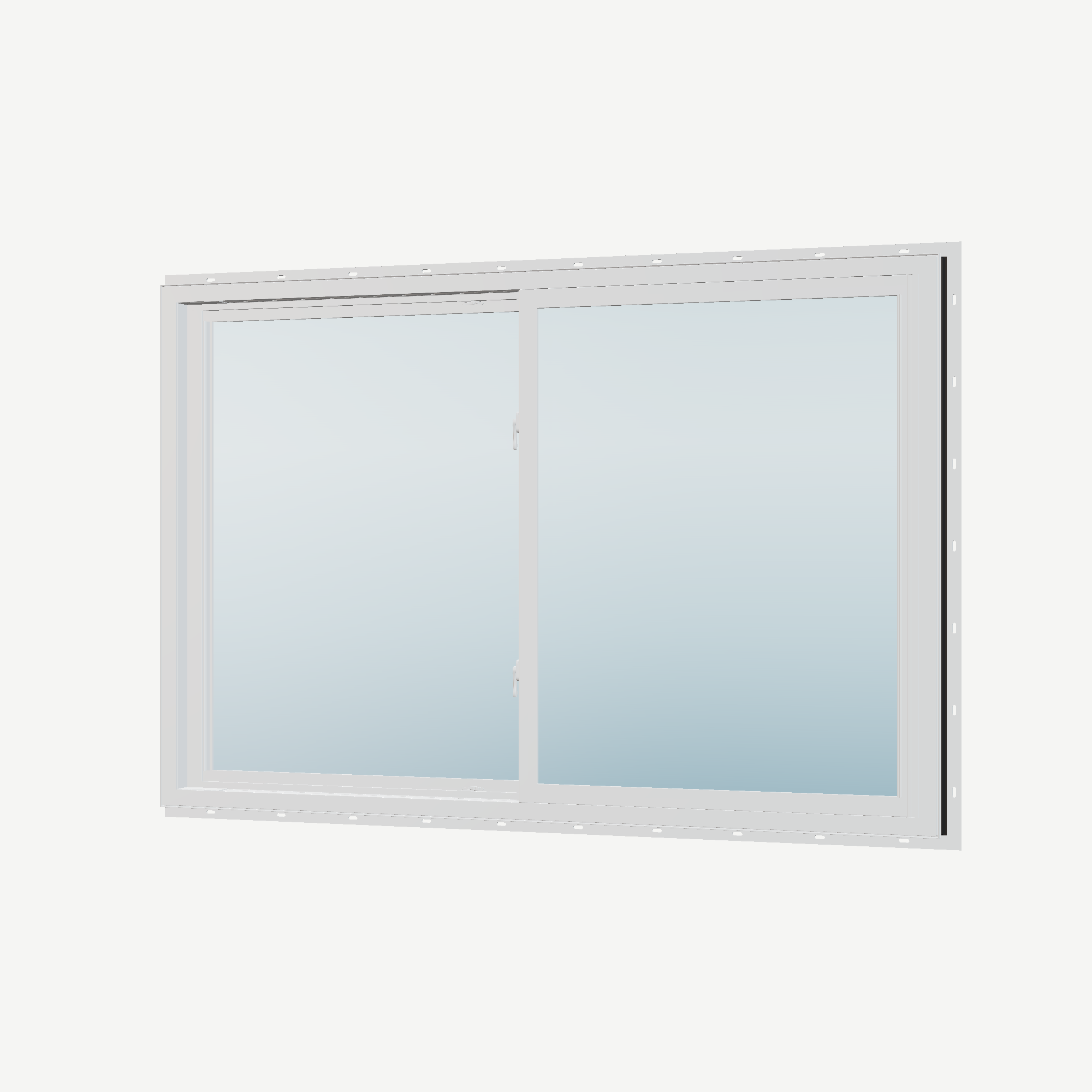 Angled interior view of the 60 × 40 inch double slider with tilt, black exterior / white interior, with nailing flange
