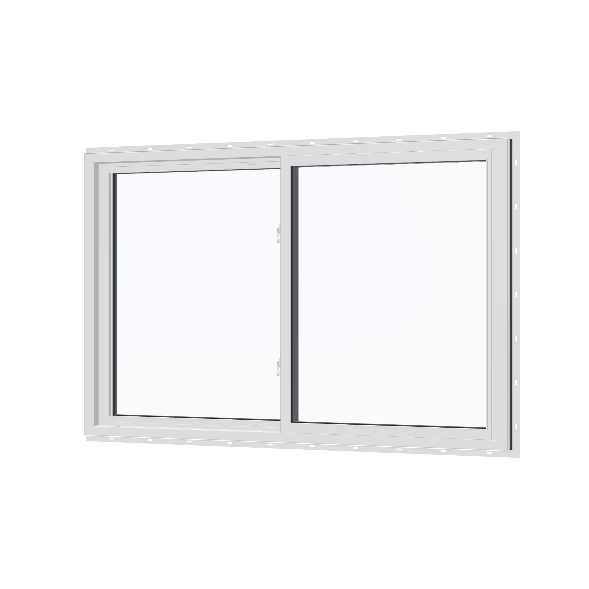 Angled interior view of the 60 × 40 inch double slider with tilt, black exterior / white interior, with nailing flange