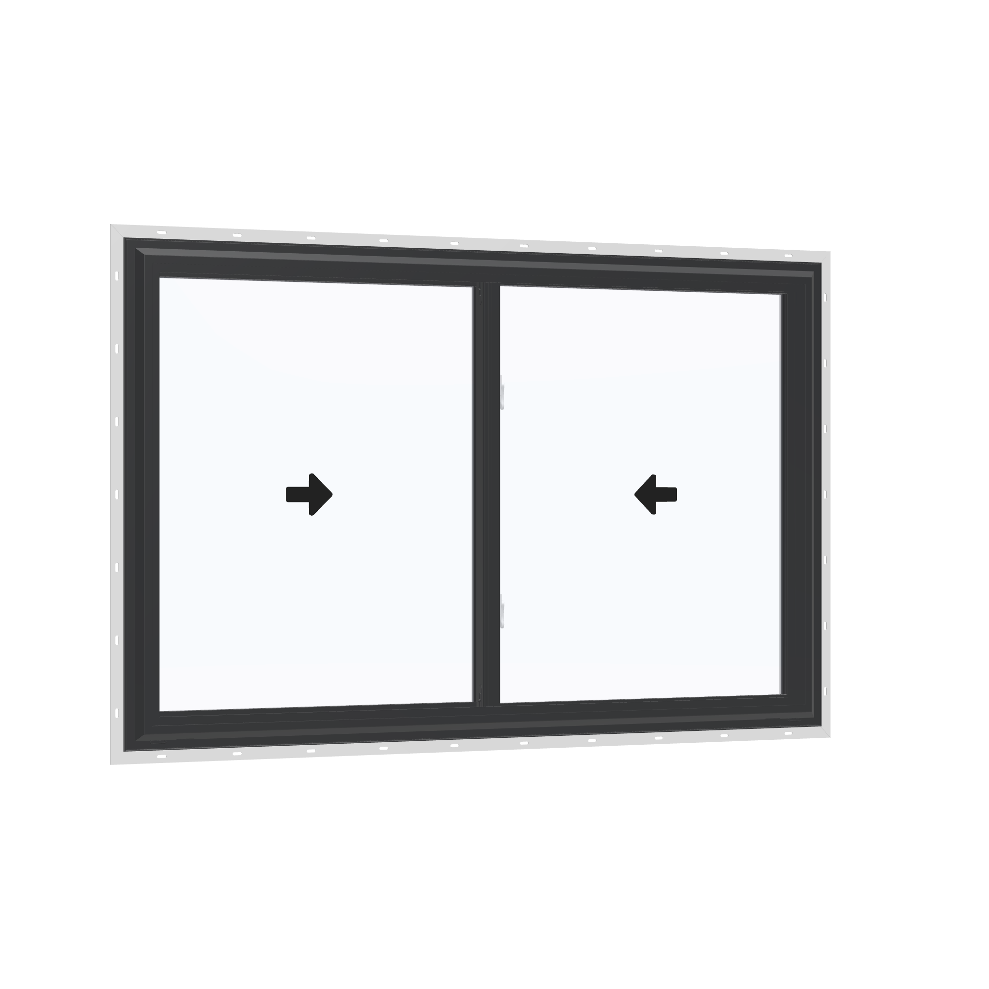 Opposite exterior angle of the 60 × 40 inch double slider with tilt, black exterior / white interior, with nailing flange