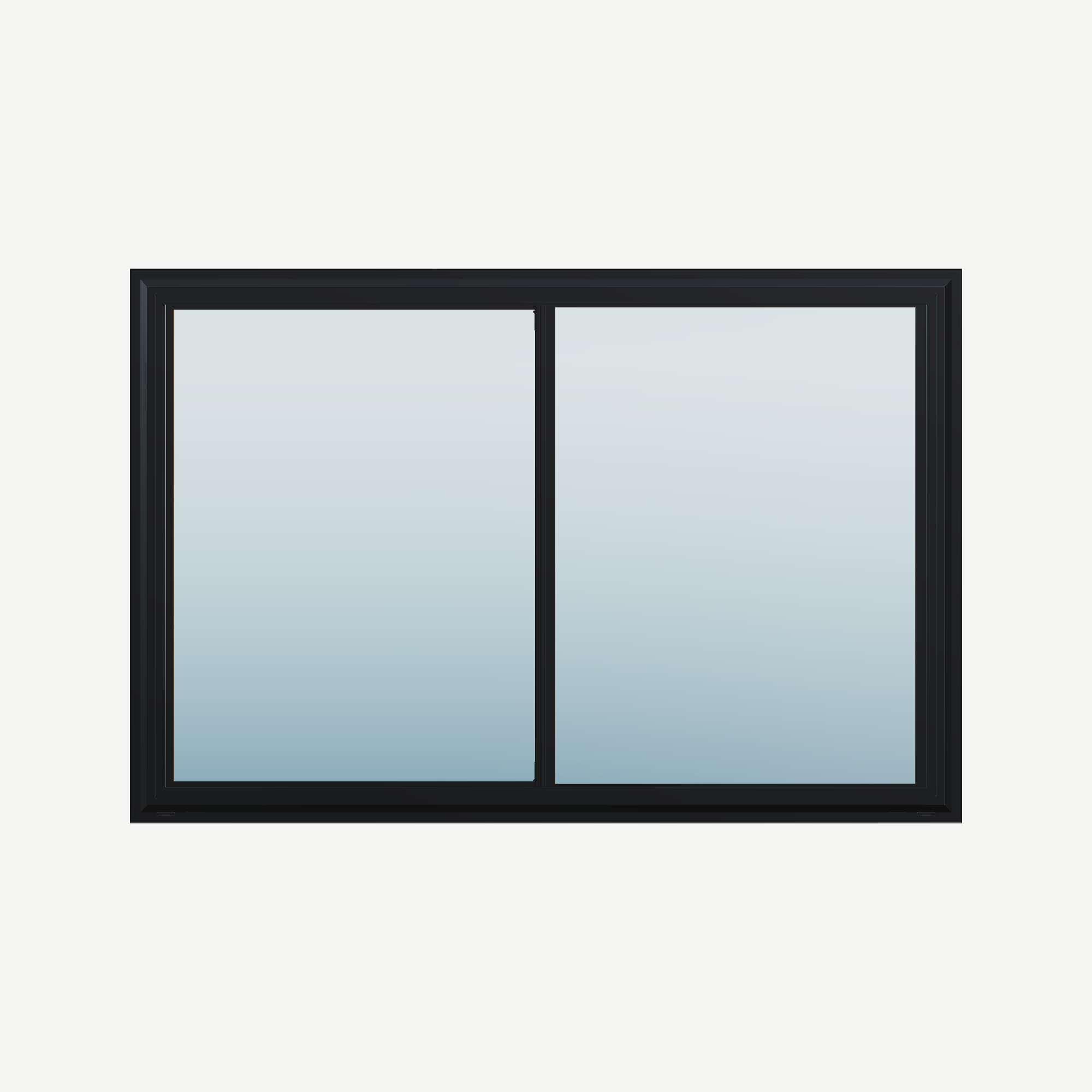 Straight exterior view of the 60 × 40 inch double slider with tilt, black exterior / white interior, without nailing flange