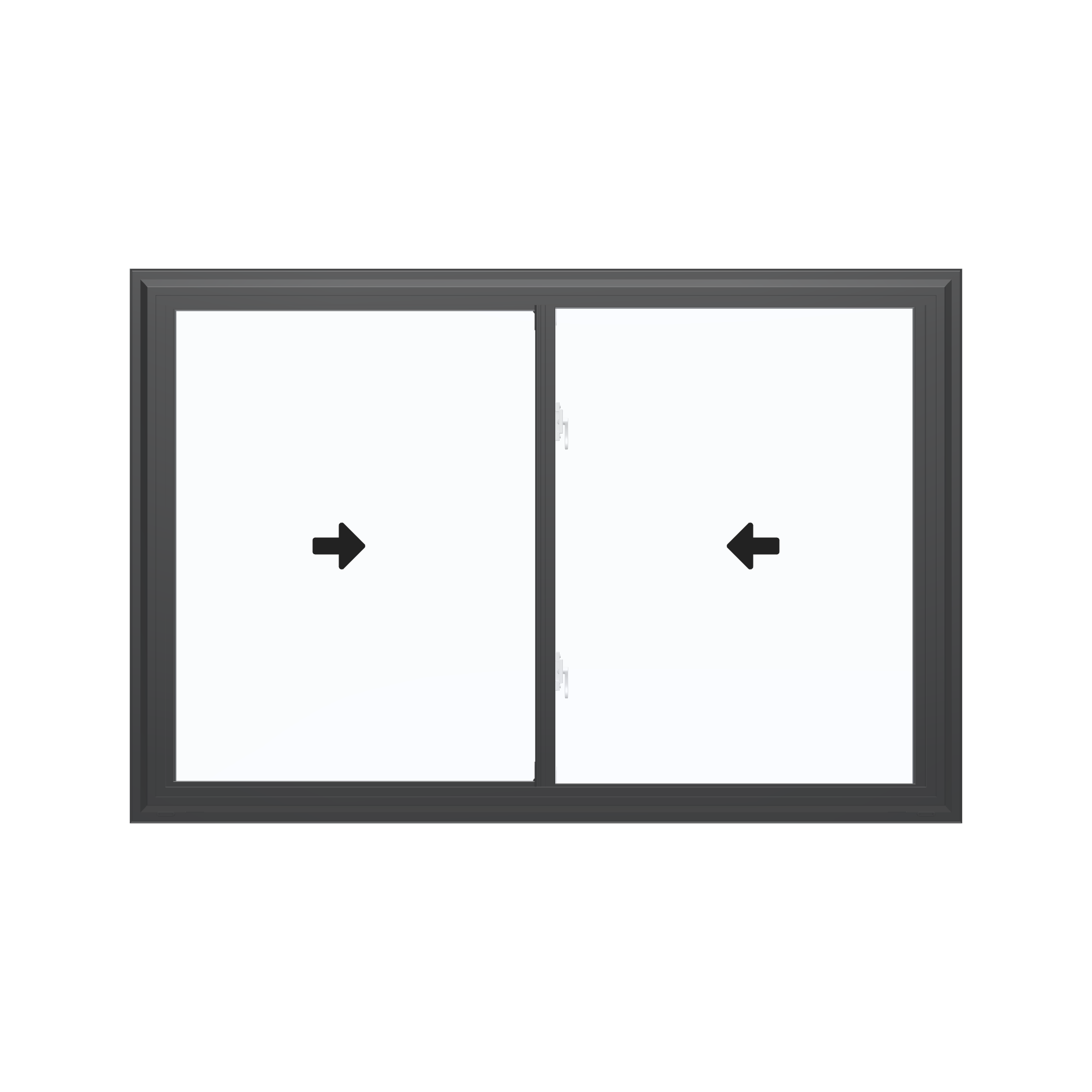 Straight exterior view of the 60 × 40 inch double slider with tilt, black exterior / white interior, without nailing flange