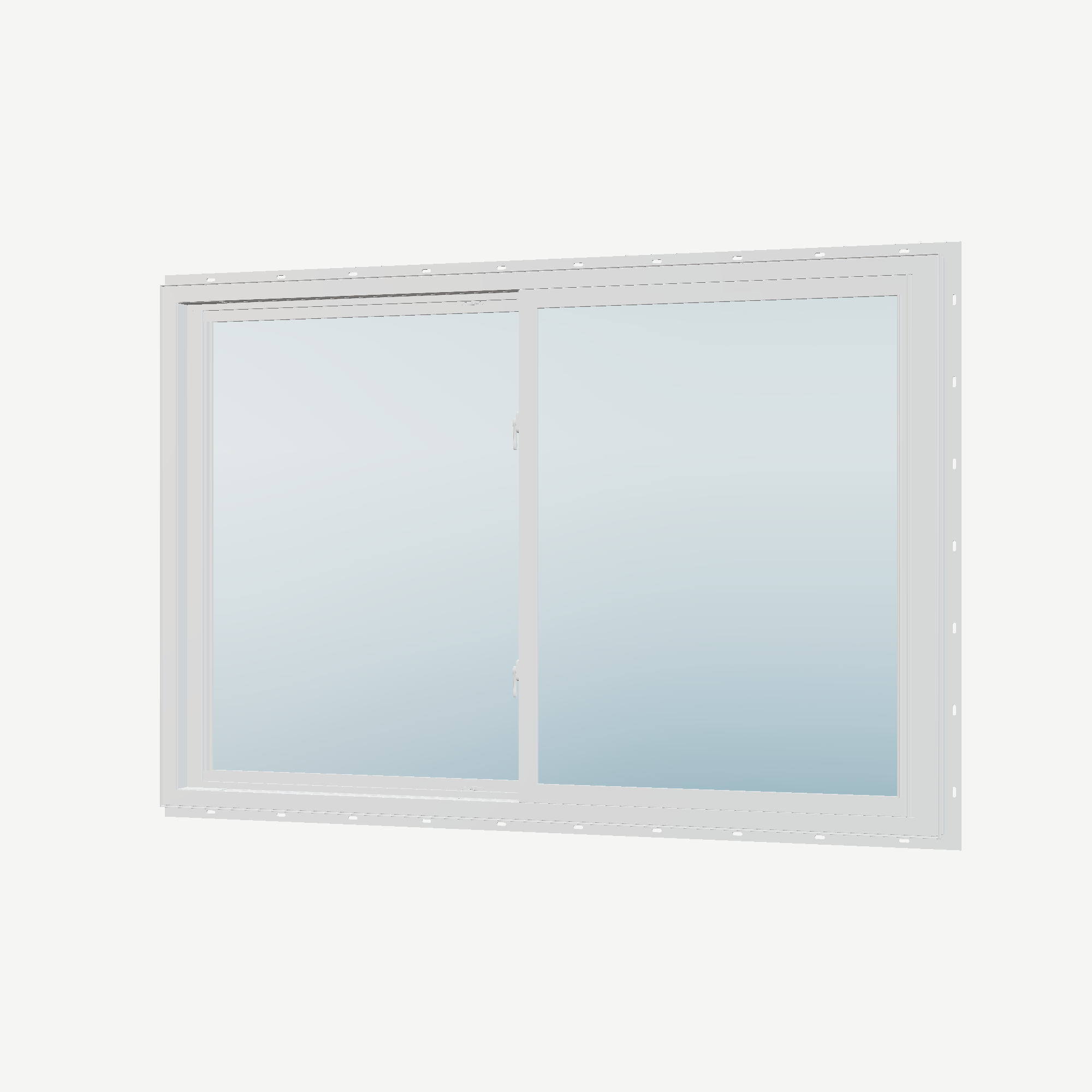 Angled interior view of the 60 × 40 inch double slider with tilt, white exterior / white interior, with nailing flange