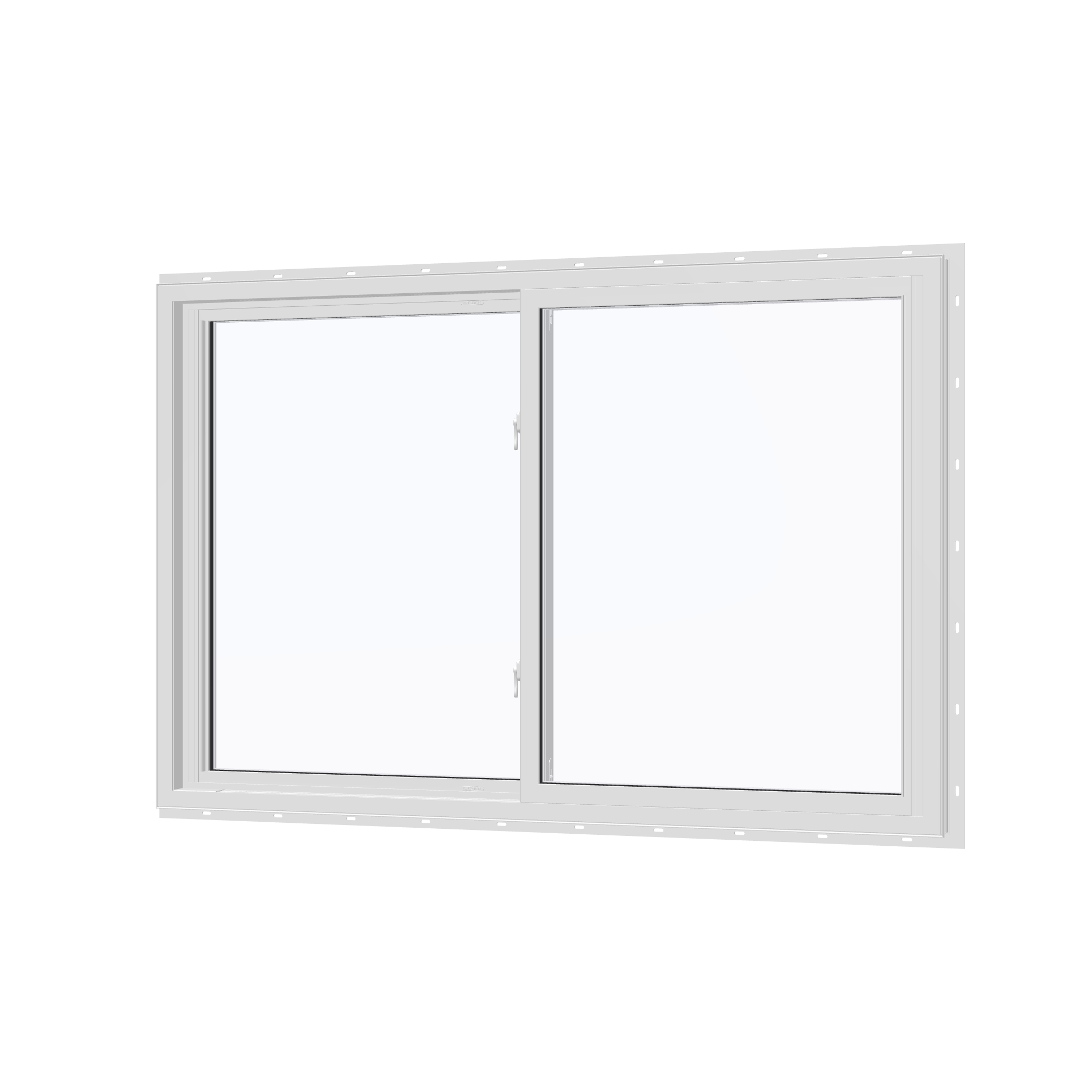 Angled interior view of the 60 × 40 inch double slider with tilt, white exterior / white interior, with nailing flange
