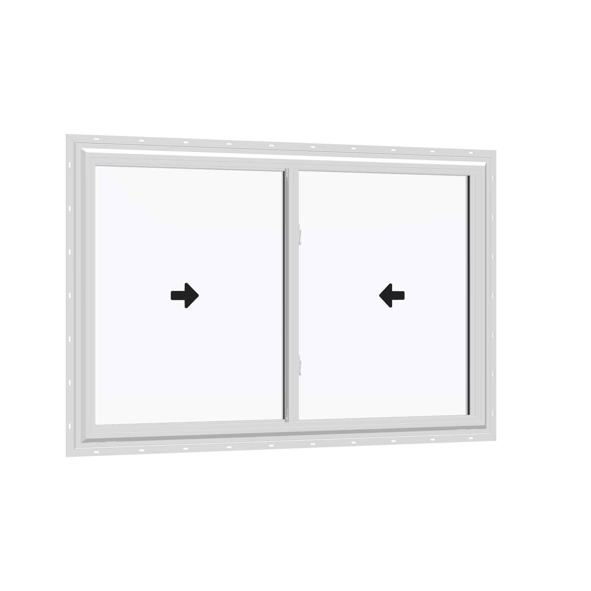 Opposite exterior angle of the 60 × 40 inch double slider with tilt, white exterior / white interior, with nailing flange