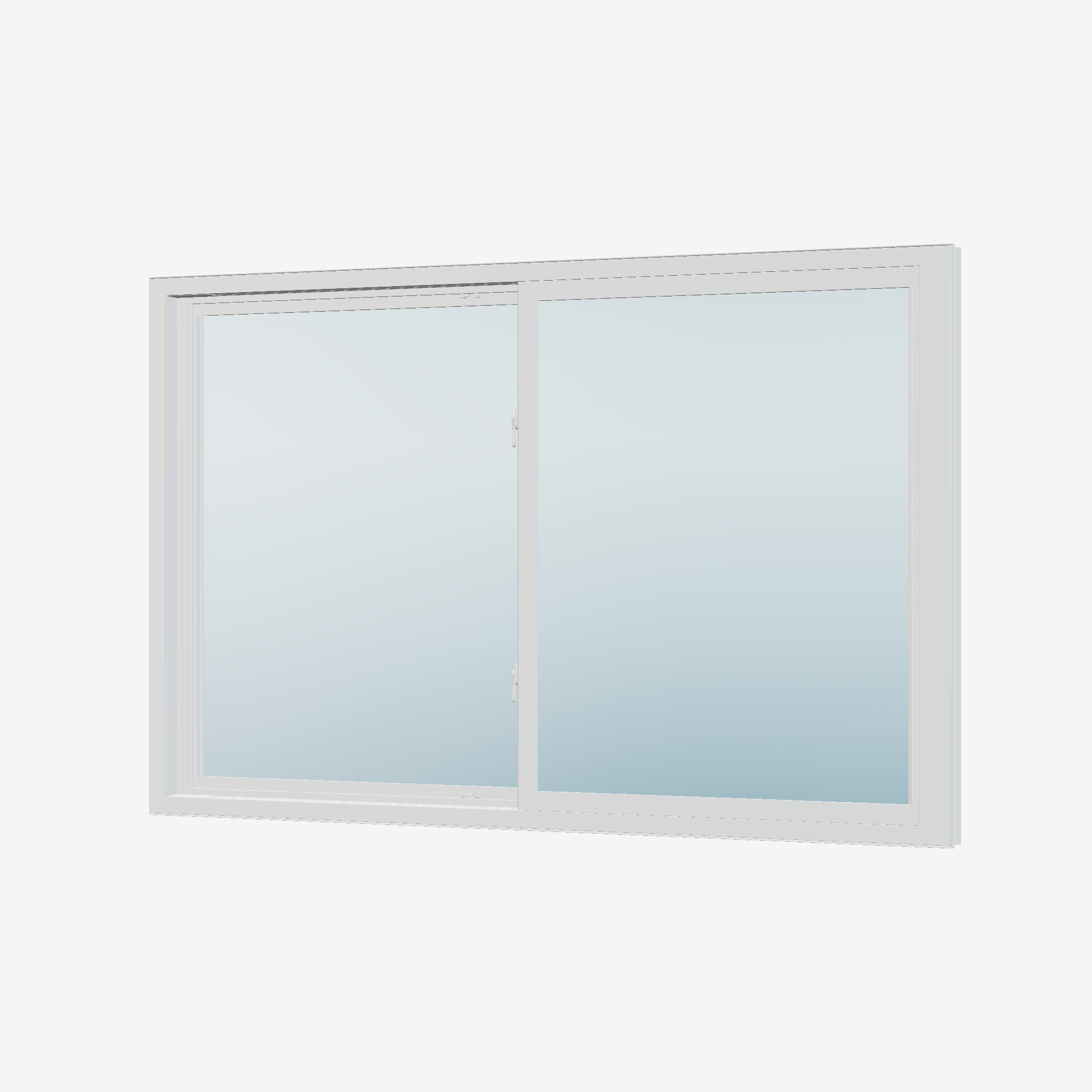 Angled interior view of the 60 × 40 inch double slider with tilt, white exterior / white interior, without nailing flange