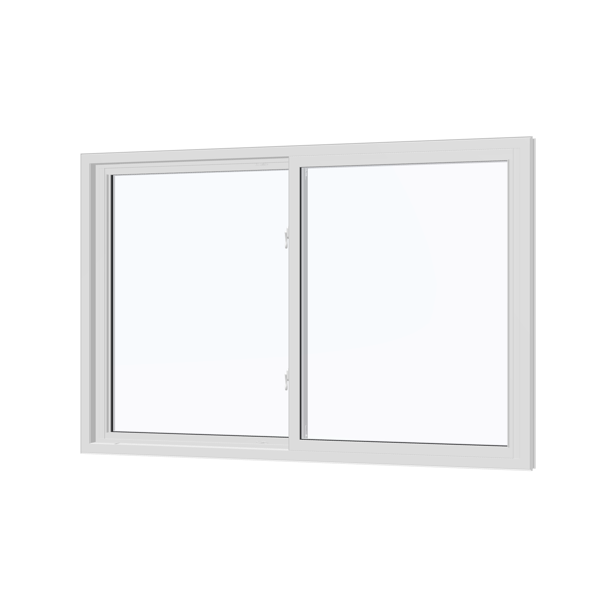 Angled interior view of the 60 × 40 inch double slider with tilt, white exterior / white interior, without nailing flange