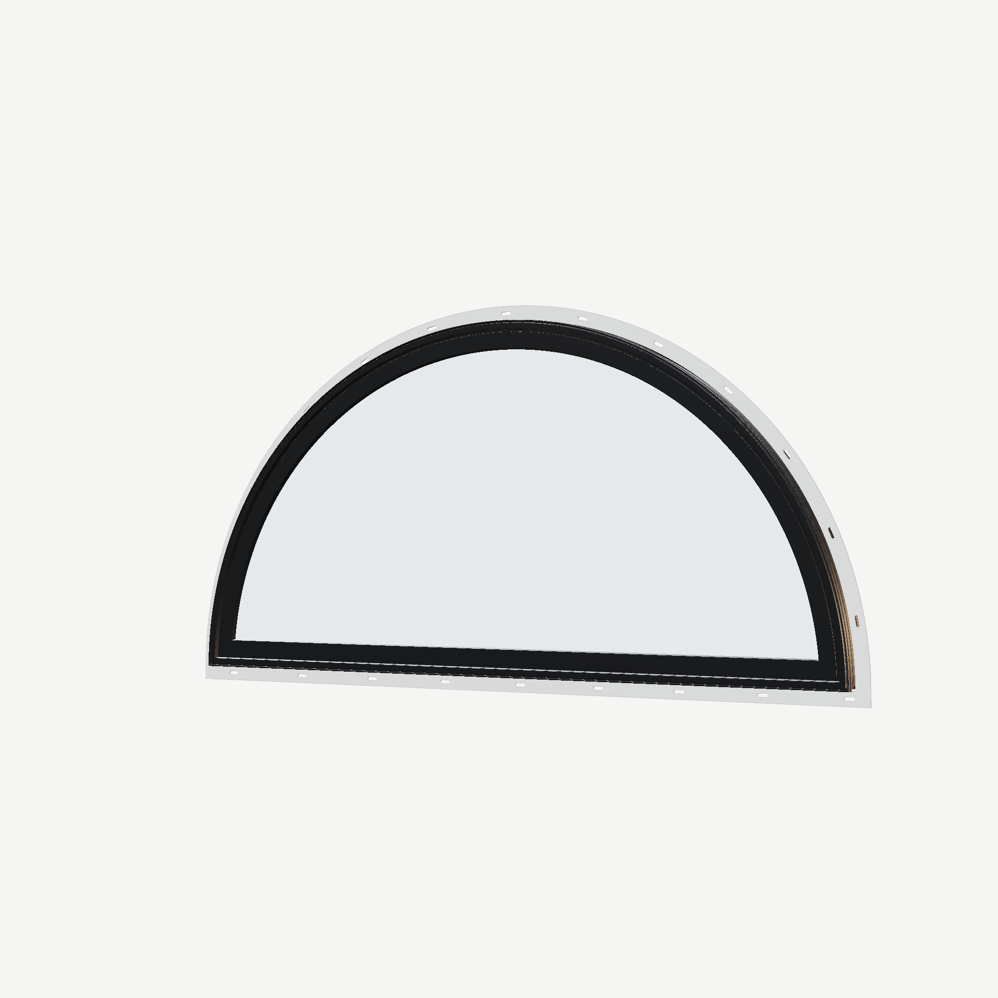 Angled exterior view of the 48 × 24 inch ellipse, black exterior / black interior, with nailing flange