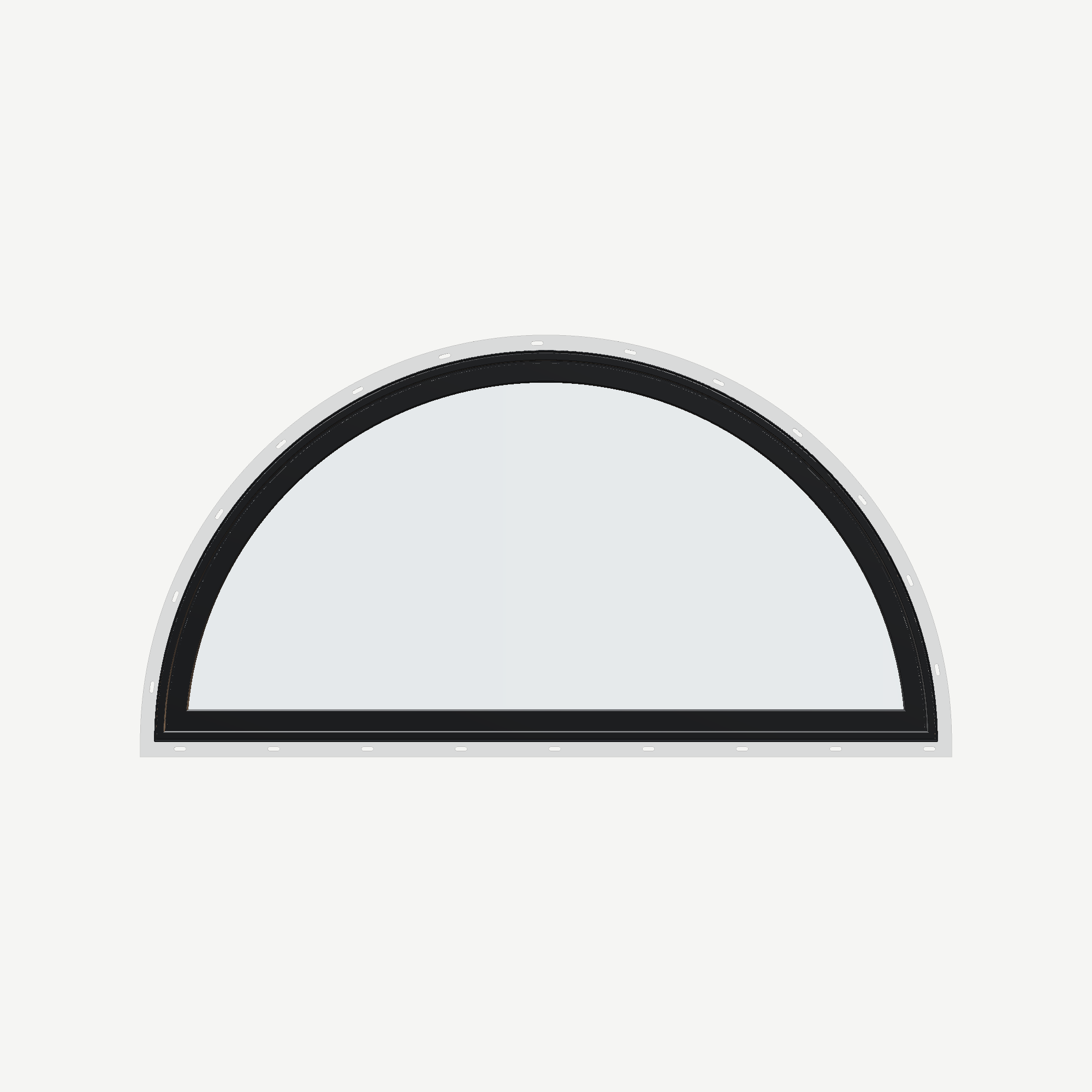 Straight exterior view of the 48 × 24 inch ellipse, black exterior / black interior, with nailing flange