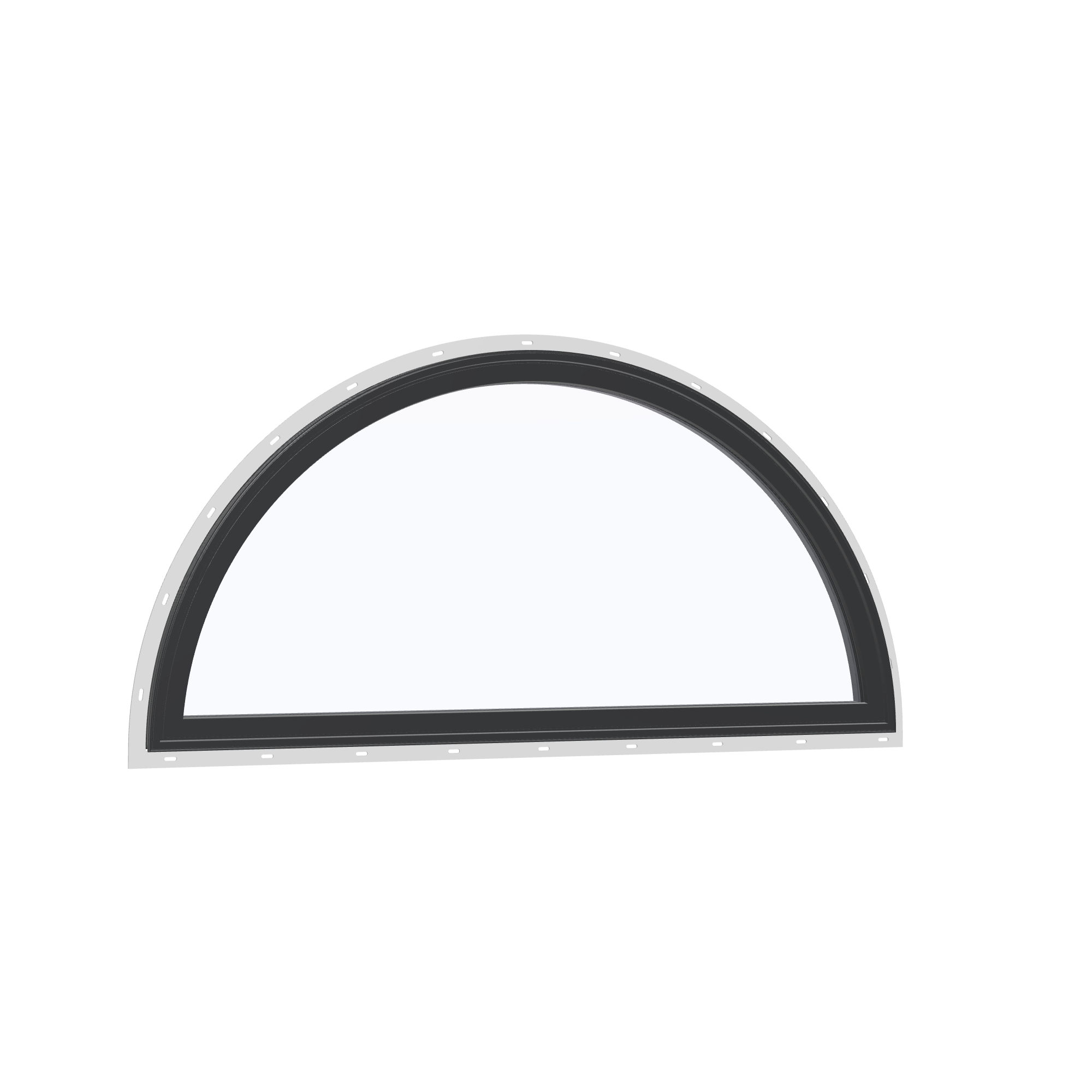 Opposite exterior angle of the 48 × 24 inch ellipse, black exterior / black interior, with nailing flange