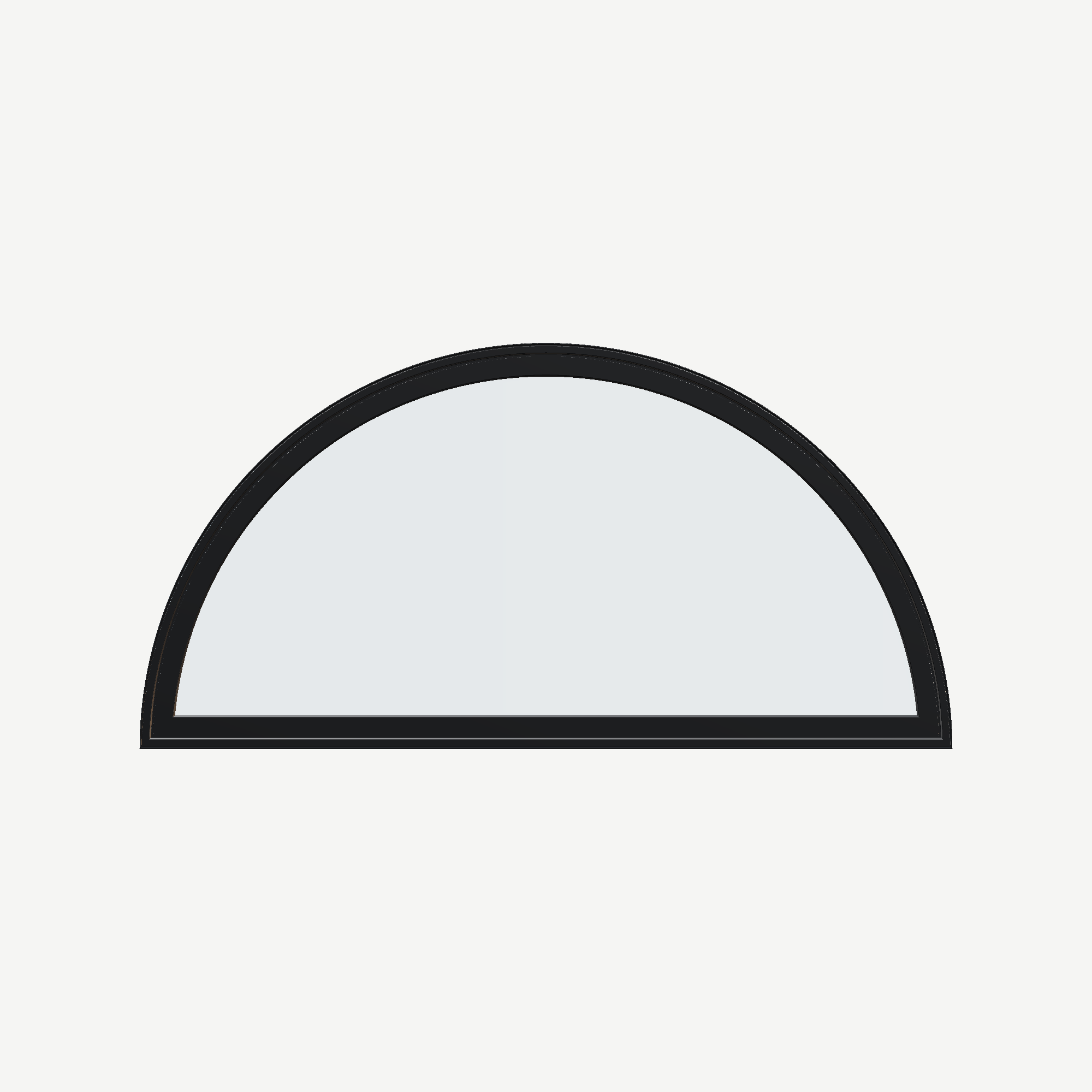 Straight exterior view of the 48 × 24 inch ellipse, black exterior / black interior, without nailing flange