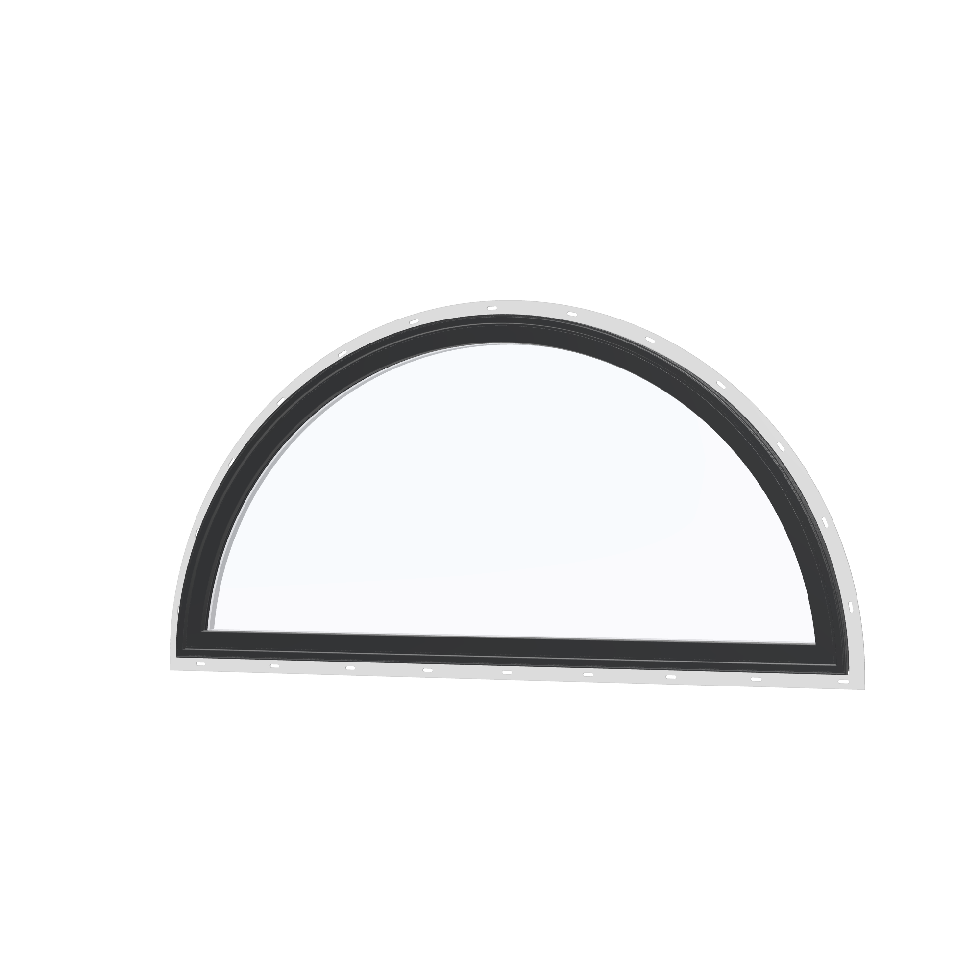 Angled exterior view of the 48 × 24 inch ellipse, black exterior / white interior, with nailing flange