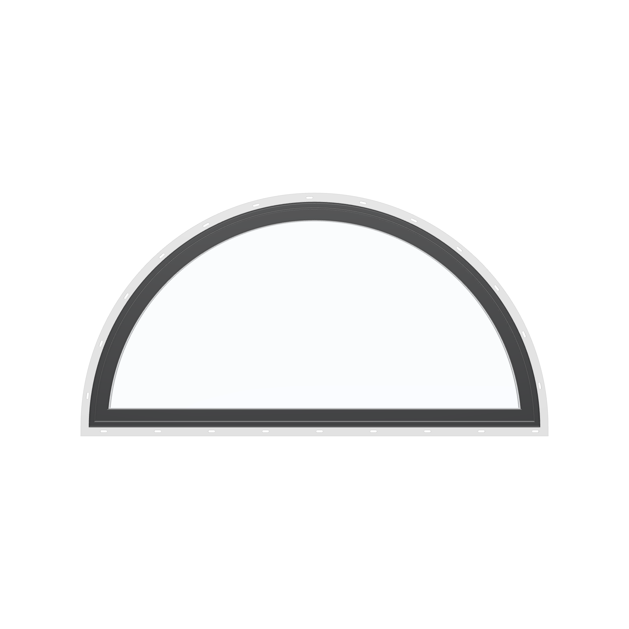 Straight exterior view of the 48 × 24 inch ellipse, black exterior / white interior, with nailing flange