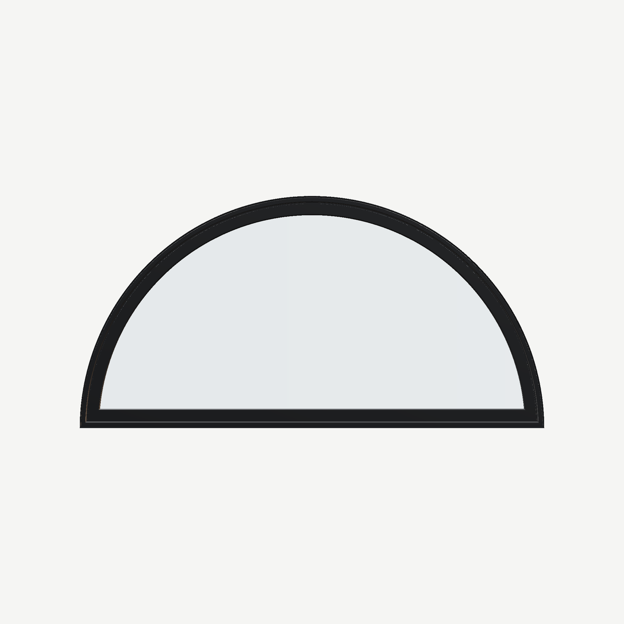 Straight exterior view of the 48 × 24 inch ellipse, black exterior / white interior, without nailing flange