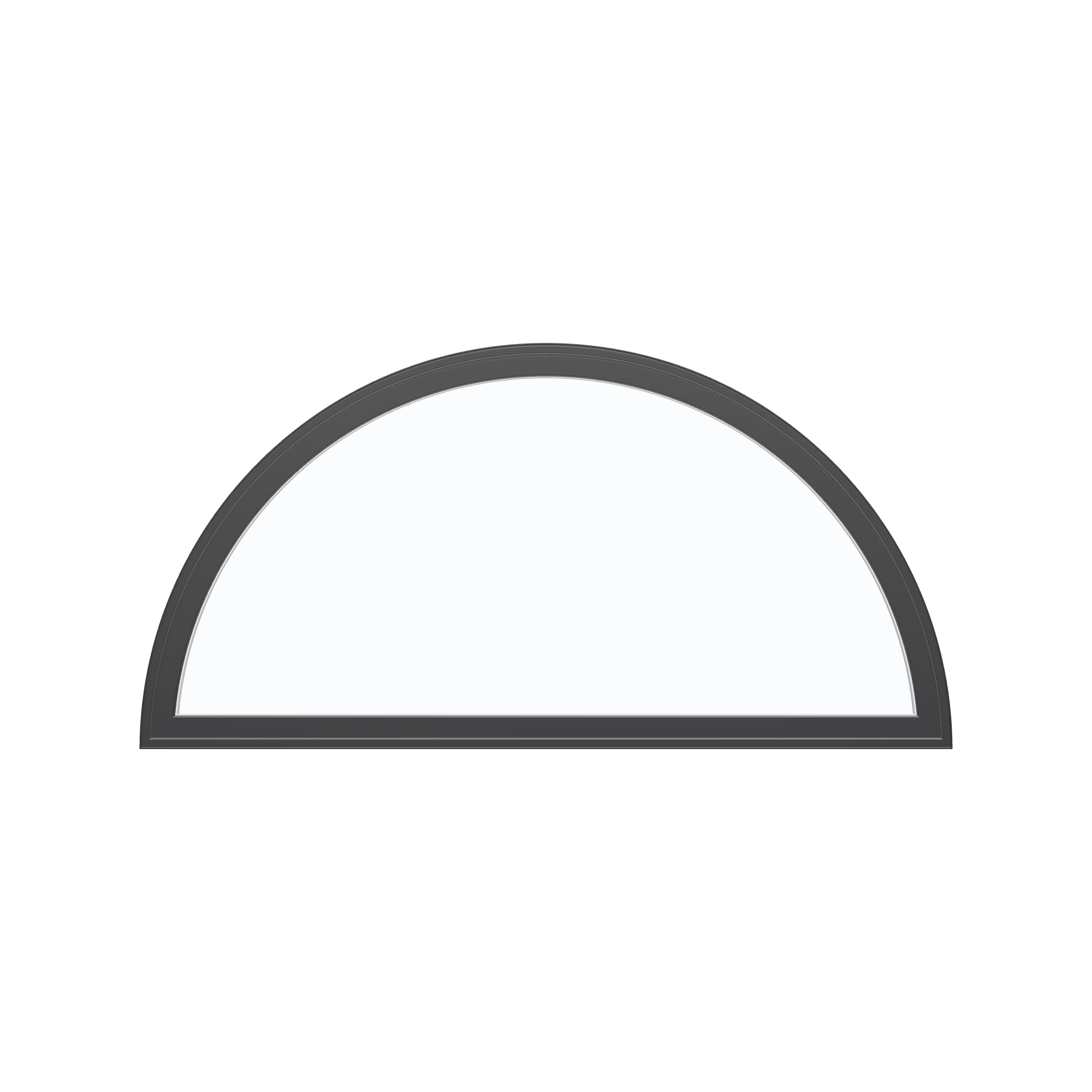 Straight exterior view of the 48 × 24 inch ellipse, black exterior / white interior, without nailing flange