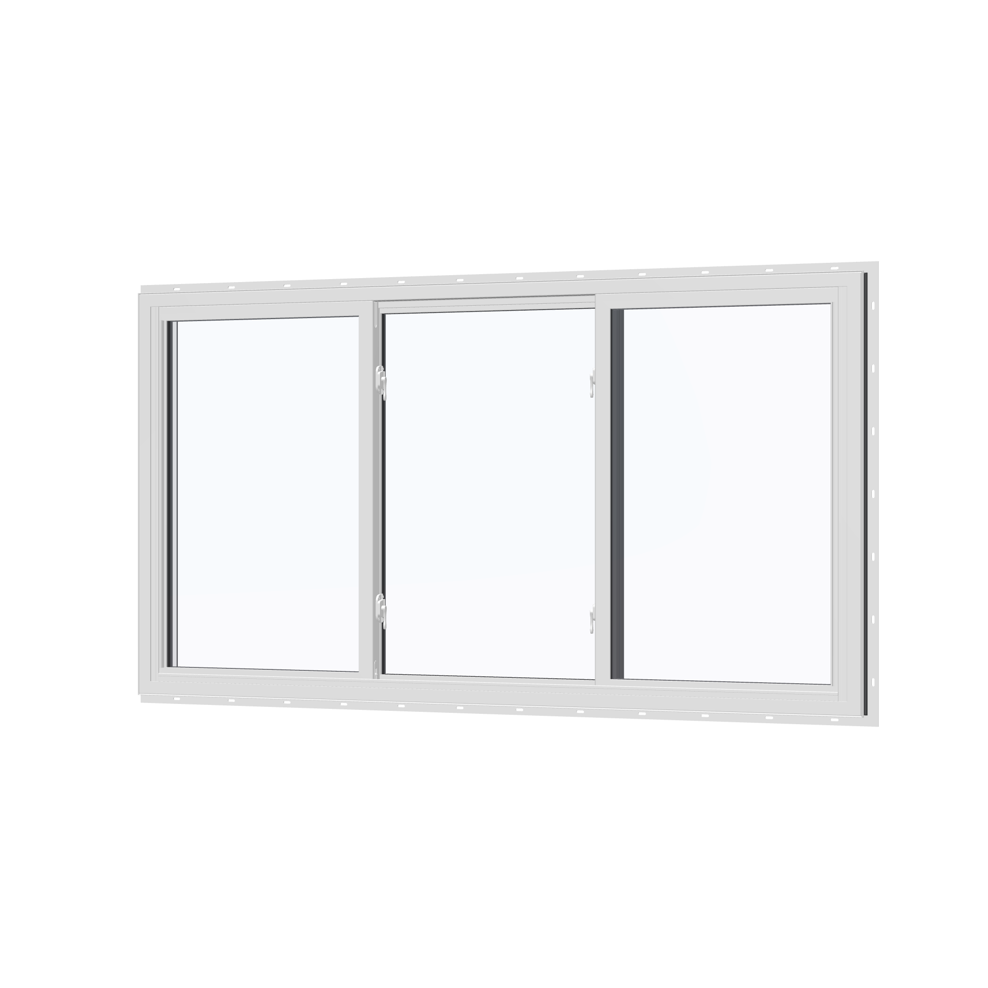 Angled interior view of the 72 × 40 inch end vent slider, black exterior / white interior, with nailing flange