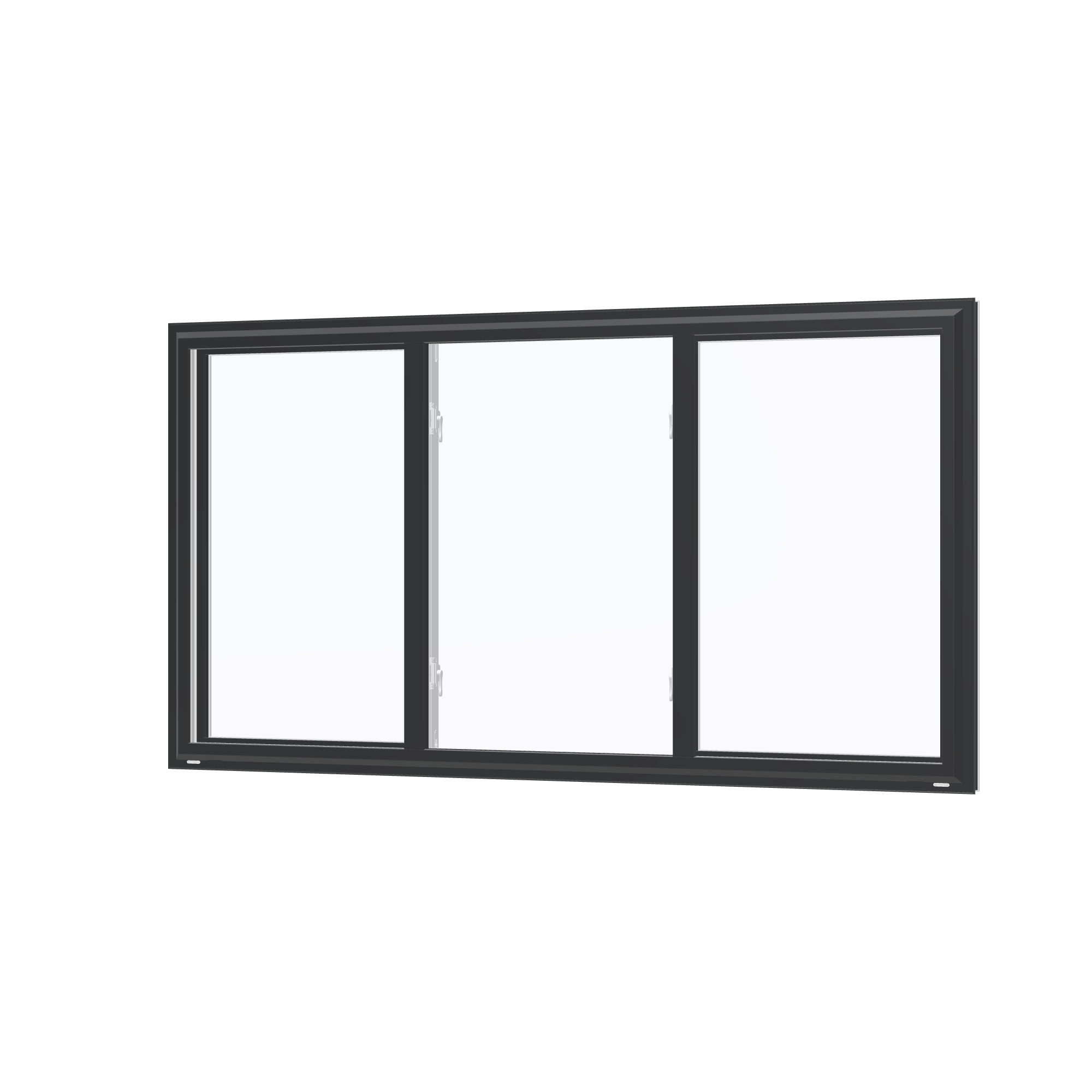 Angled exterior view of the 72 × 40 inch end vent slider, black exterior / white interior, without nailing flange