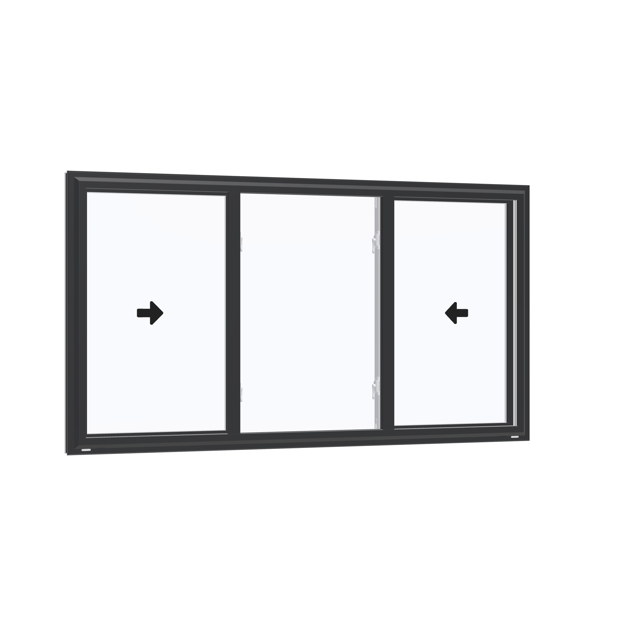 Opposite exterior angle of the 72 × 40 inch end vent slider, black exterior / white interior, without nailing flange