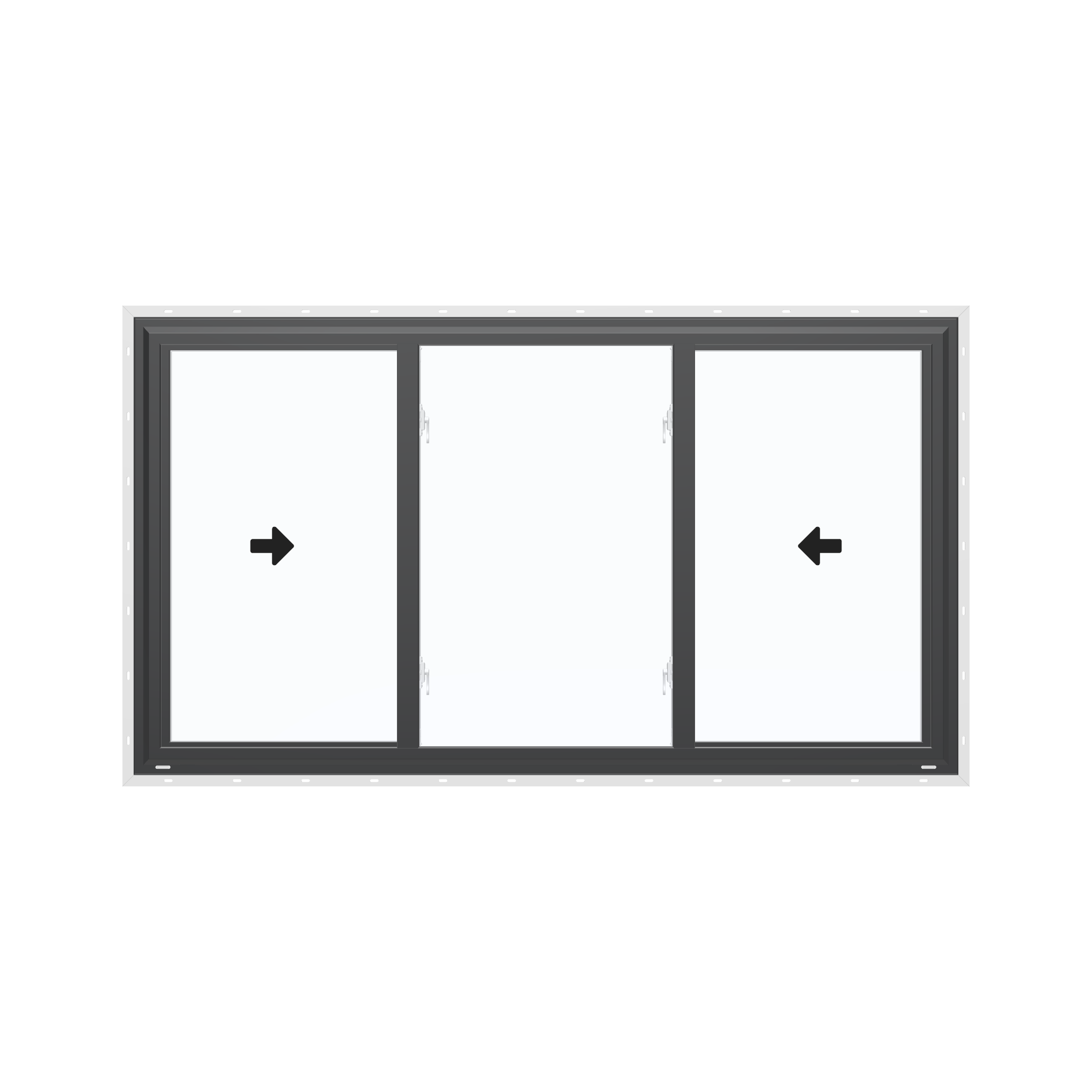 Straight exterior view of the 72 × 40 inch end vent slider with tilt, black exterior / white interior, with nailing flange