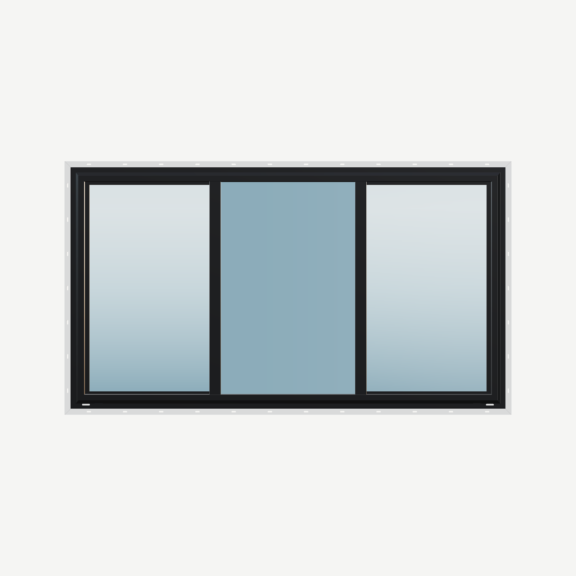 Straight exterior view of the 72 × 40 inch end vent slider with tilt, black exterior / white interior, with nailing flange