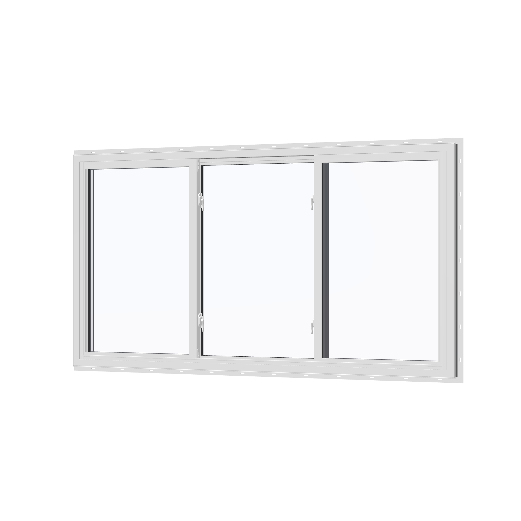Angled interior view of the 72 × 40 inch end vent slider with tilt, black exterior / white interior, with nailing flange