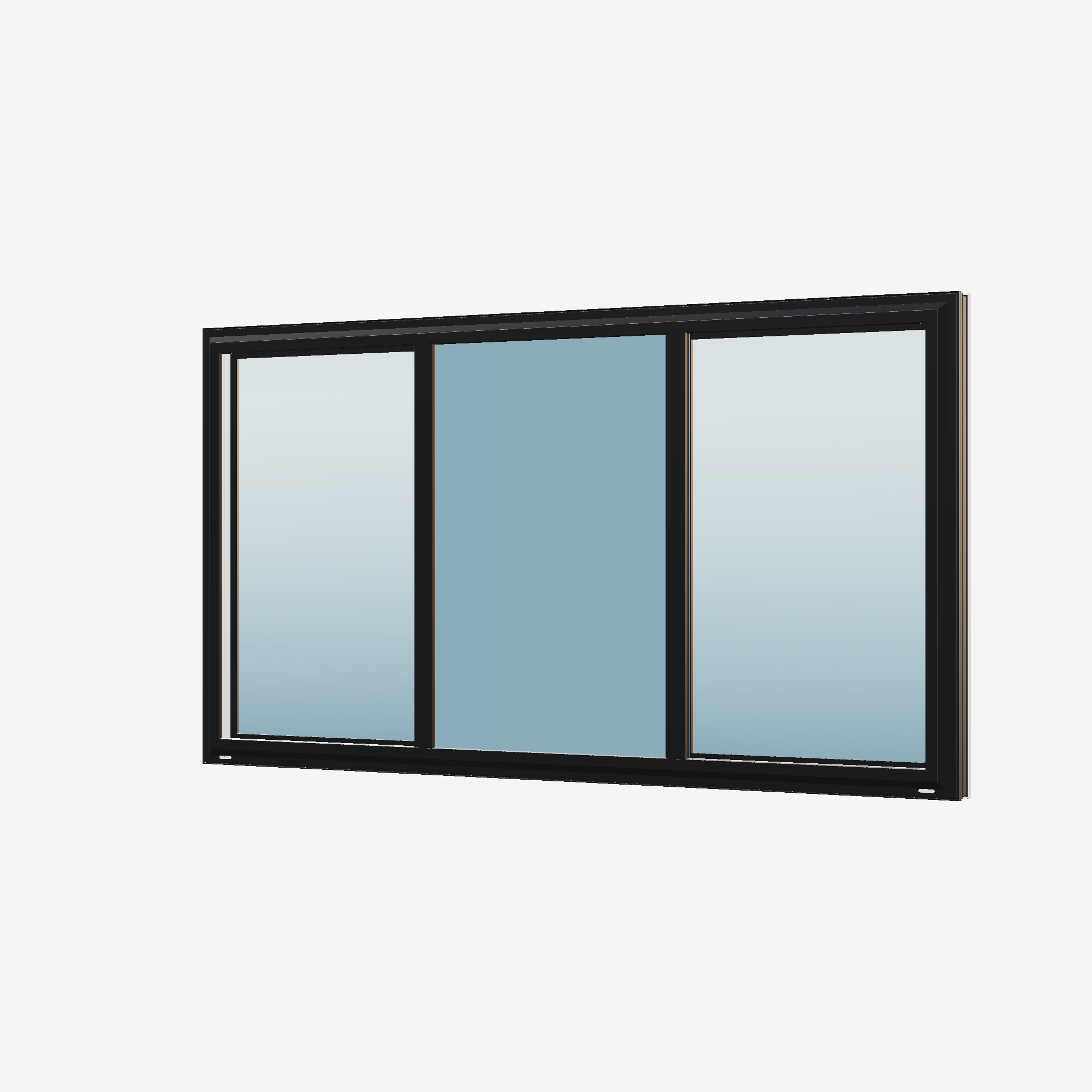 Angled exterior view of the 72 × 40 inch end vent slider with tilt, black exterior / white interior, without nailing flange