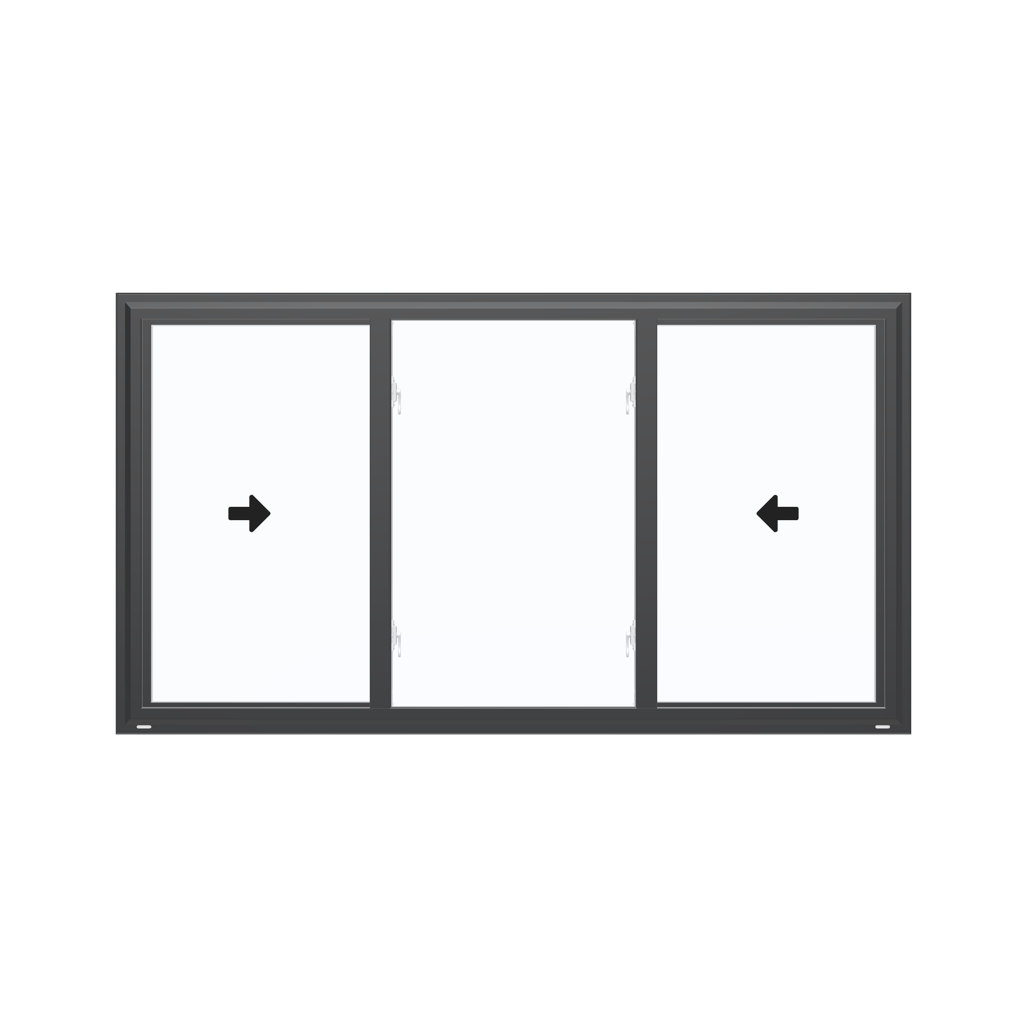 Straight exterior view of the 72 × 40 inch end vent slider with tilt, black exterior / white interior, without nailing flange