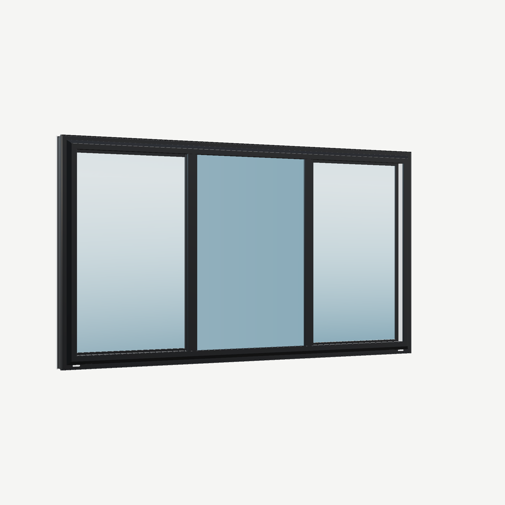 Opposite exterior angle of the 72 × 40 inch end vent slider with tilt, black exterior / white interior, without nailing flange