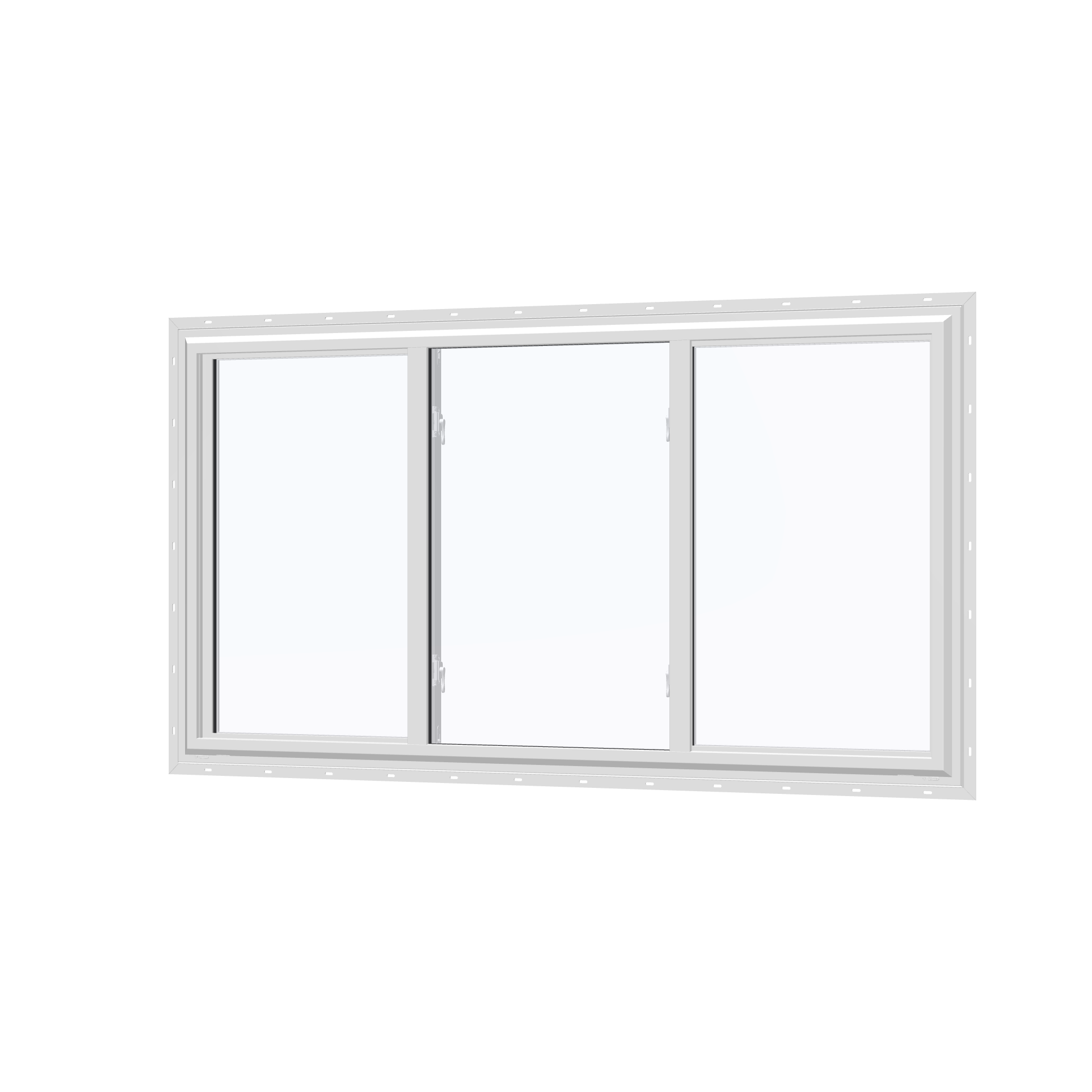 Angled exterior view of the 72 × 40 inch end vent slider with tilt, white exterior / white interior, with nailing flange