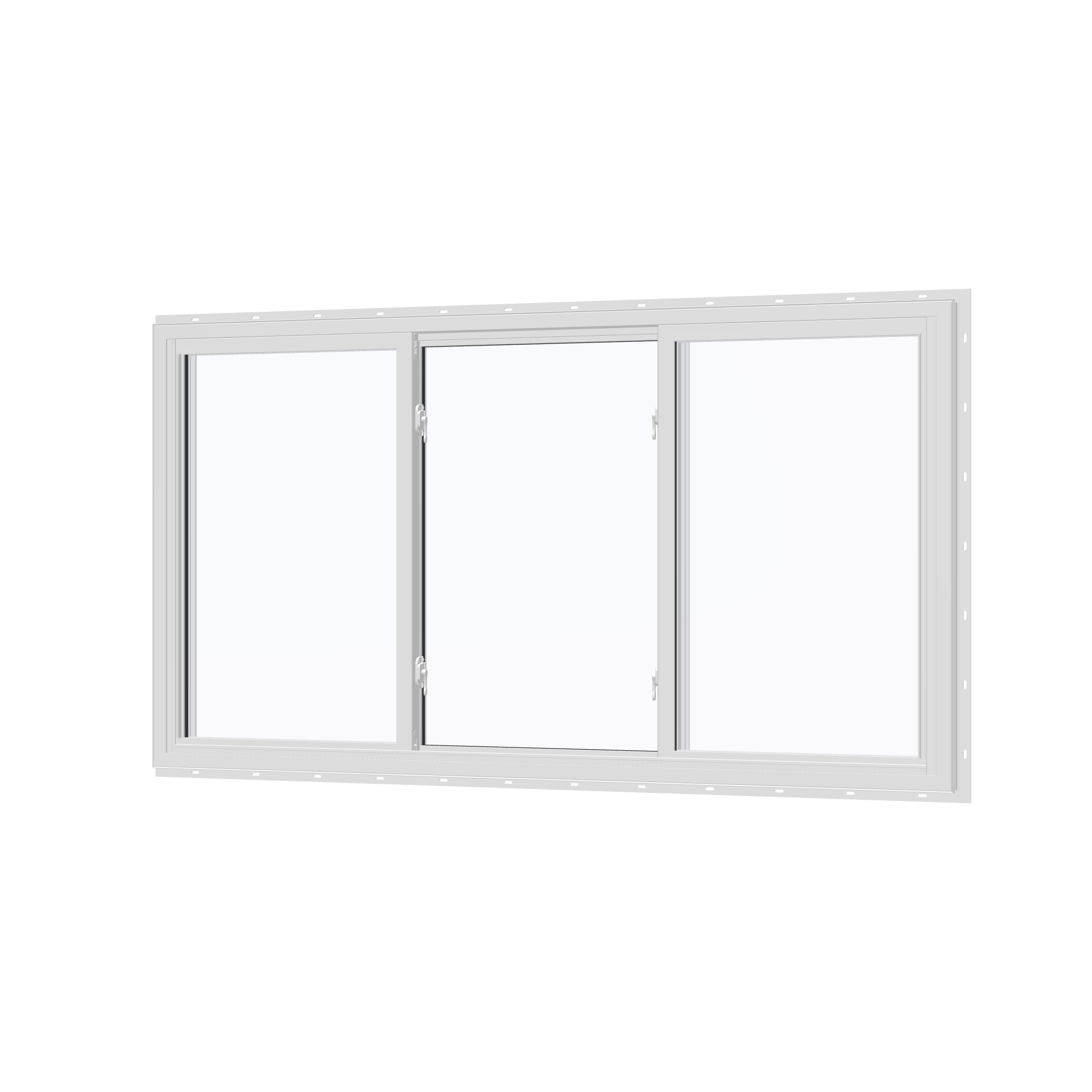 Angled interior view of the 72 × 40 inch end vent slider with tilt, white exterior / white interior, with nailing flange