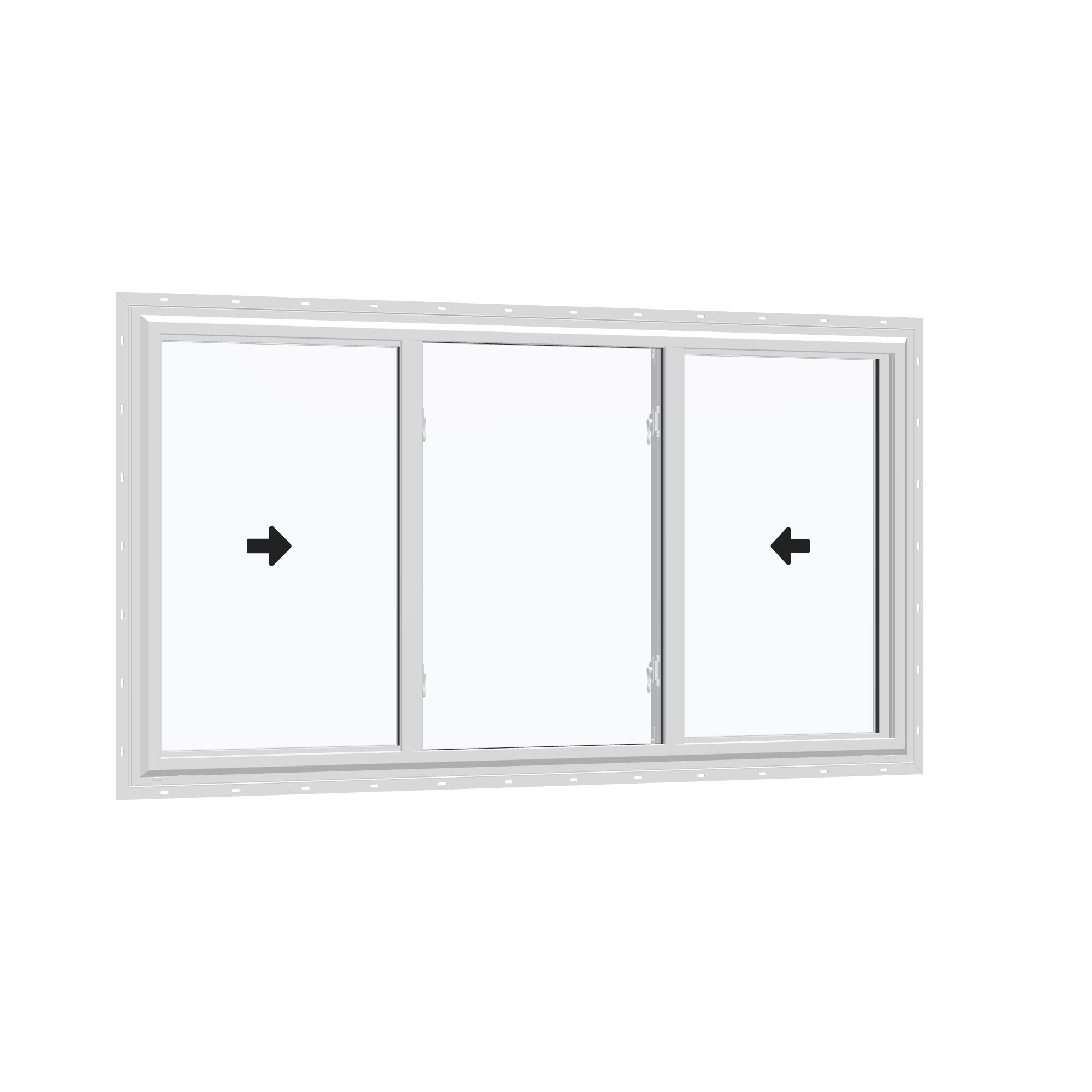 Opposite exterior angle of the 72 × 40 inch end vent slider with tilt, white exterior / white interior, with nailing flange